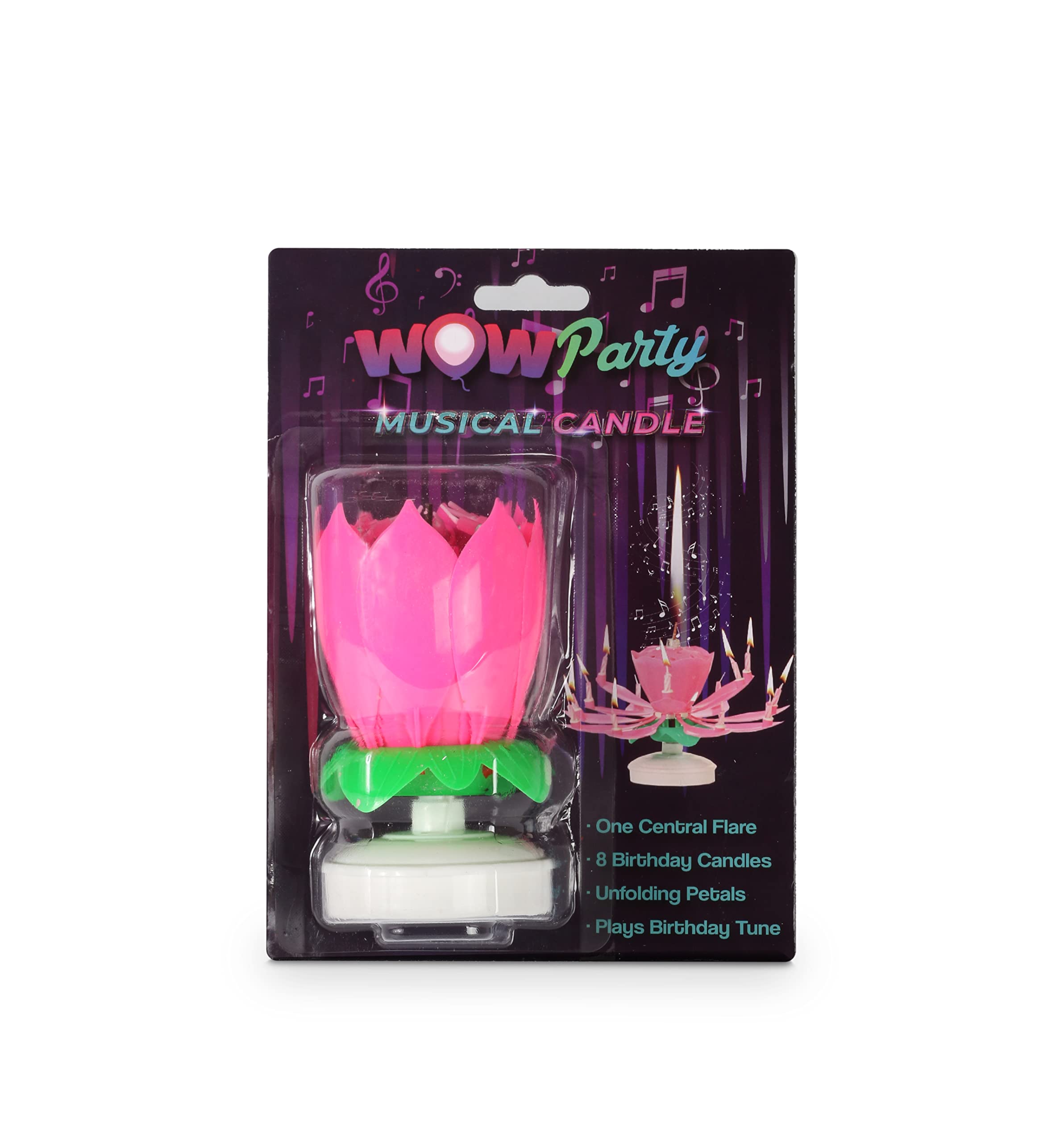 Musical Birthday Candle Amazing Opening Lotus Flower Light Spinning Cake Candle (Pink)