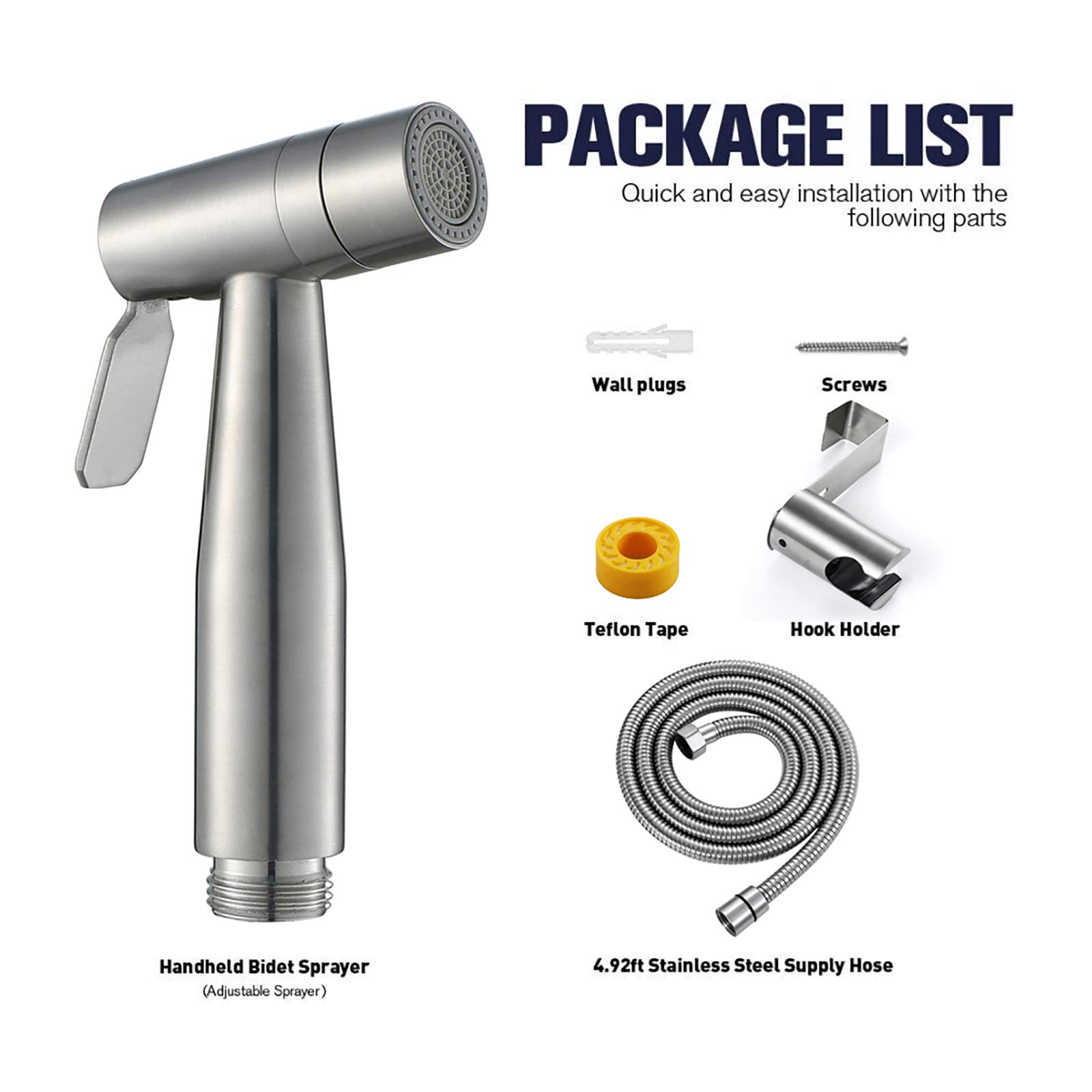 Hand-Bidet-Sprühgerät for Toilette, 2-Modus-Wassertuch-Windel-Sprühset, Edelstahl-Toilettenhalterung, Badezimmer-Bidet-Sprühset mit Halter for Damenhygiene, Edelstahlschlauch (Color : Stainless Steel