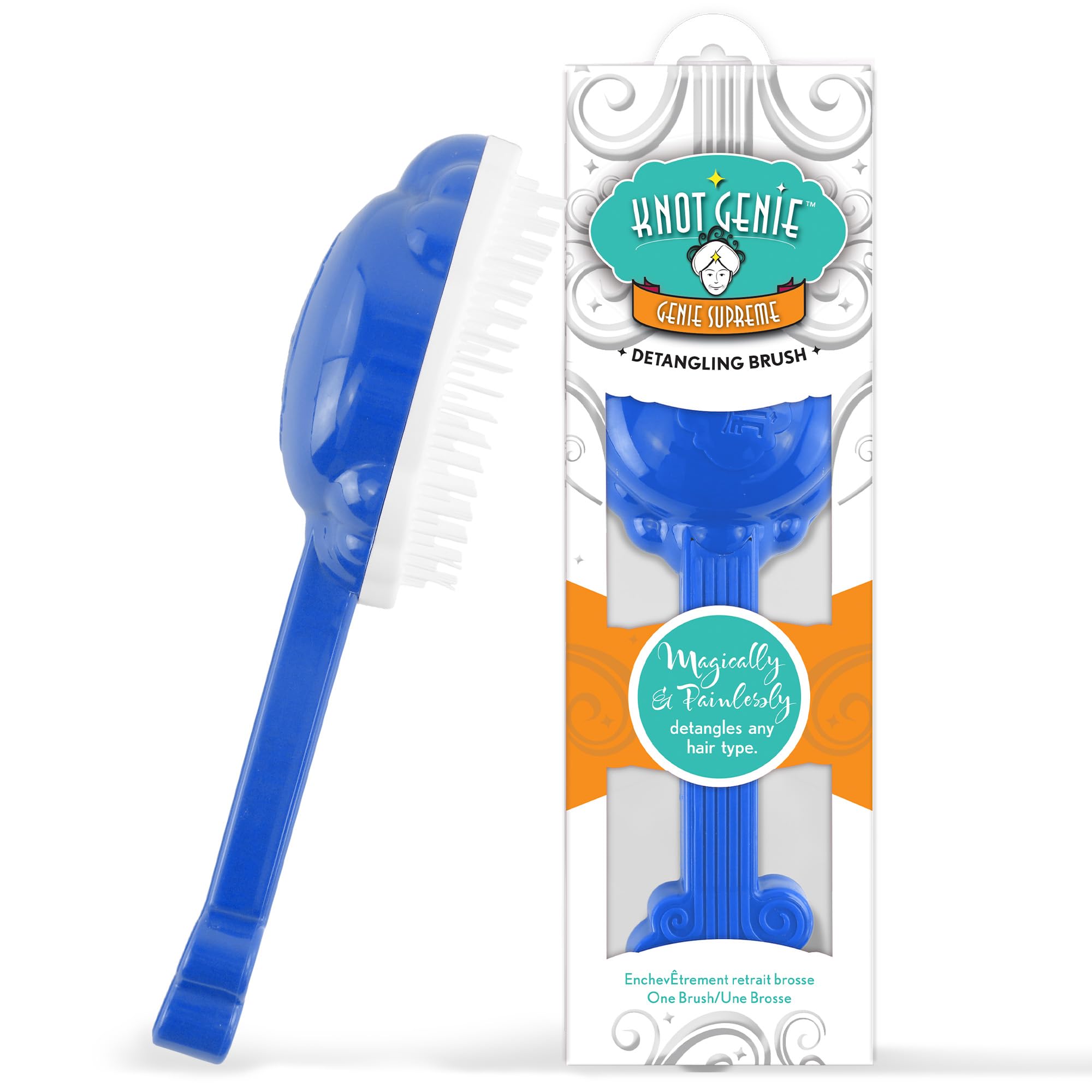 Knot Genie Supreme Detangling Hair Brush for Kids | Perfect Detangling Brush for Curly Hair, Gently Separate Tangles, Leaves Hair Smooth and Shiny | The Pain-Free Knot Detangler (Royalty Blue)