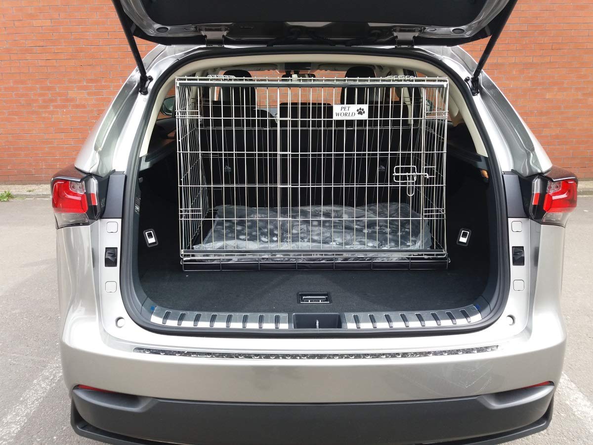 Pet World Large 36" Sloped Car Dog Crate – Compatible with Lexus NX – UK Designed, Steel Travel Cage – Emergency Escape Hatch – Folds Flat – Free Comfort Mat – Easy Assembly