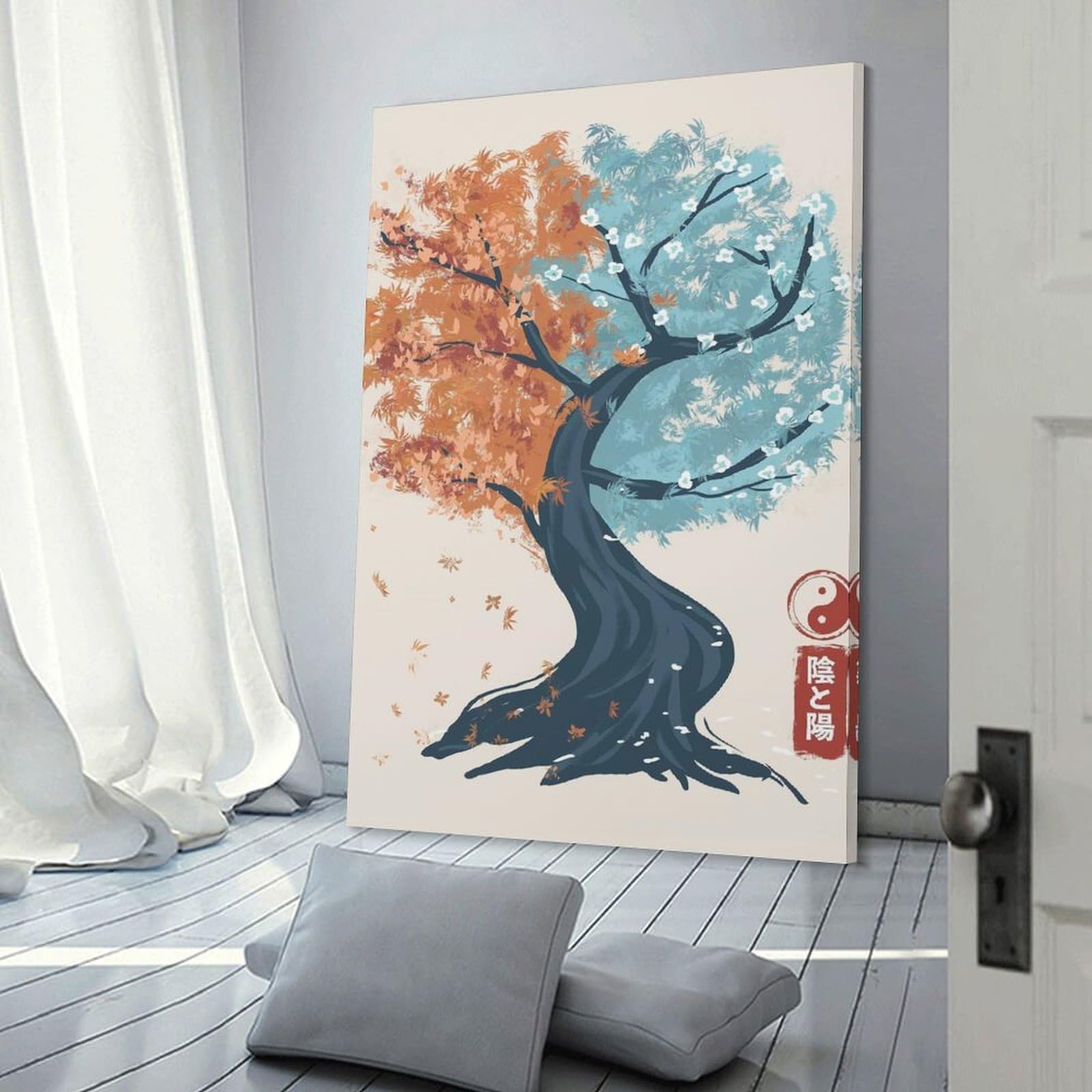 Junmoney Yin Yang Tree Canvas Wall Decor 24x36inch(60x90cm), for Calm Bedrooms, Home Corners Or Flats, An Easy Wall Refresh for Bedrooms