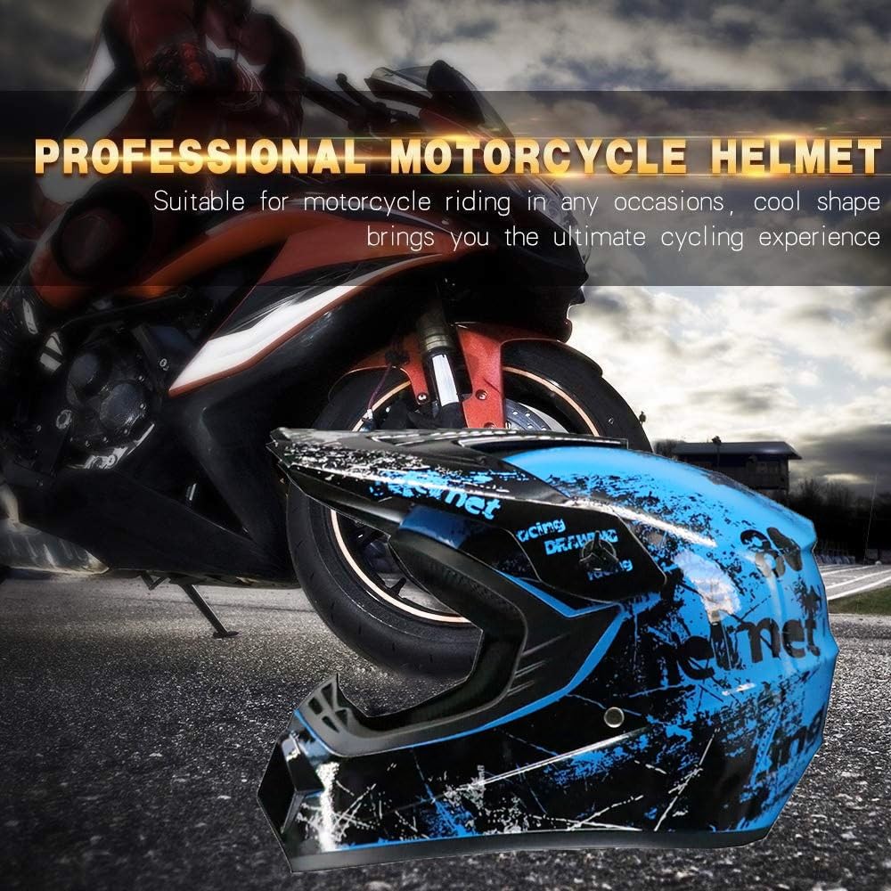 Doppelsport Motocross Helm Satz, Jugend Kinder Integral Offstraße Rennen Motorrad Absturz Helme, Bergab BMX MTB ATV Enduro Quad Dirtbike Helm, mit Brille Handschuhe Maske