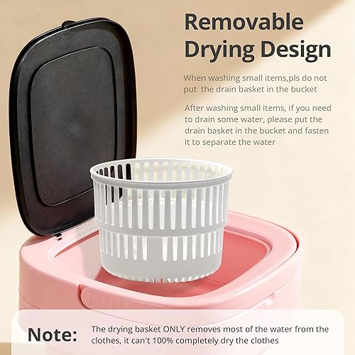 Miniatura 7 de Lavadora portátil rosa, mini lavadora, 16L mejorada con cesta giratoria, diseño plegable, ideal para apartamentos, lavadora portátil, 3 modos de