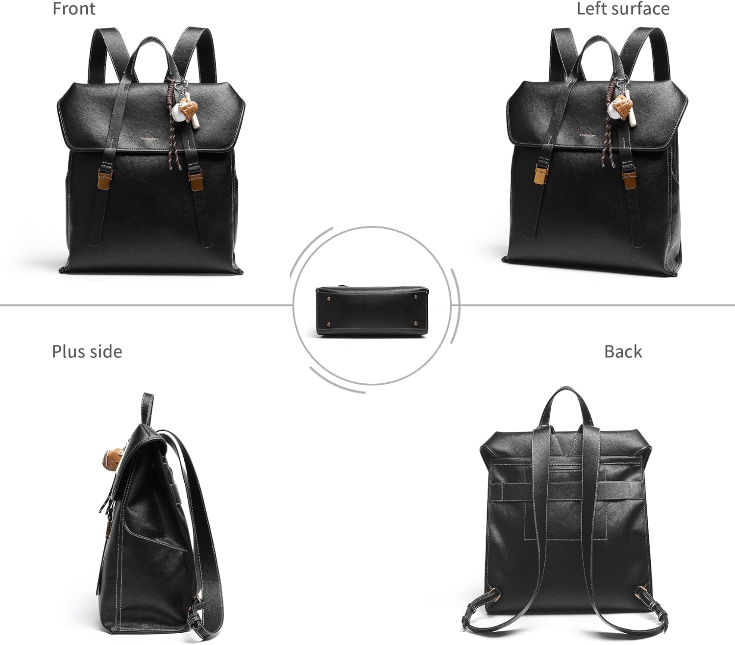 Large Backpack Purse for Women and Men Anti-theft PU Leather Fashion Designer Vintage Rucksack Travel Shoulder Bags Convertible Camping School Bussiness College 160A Black - Image 4