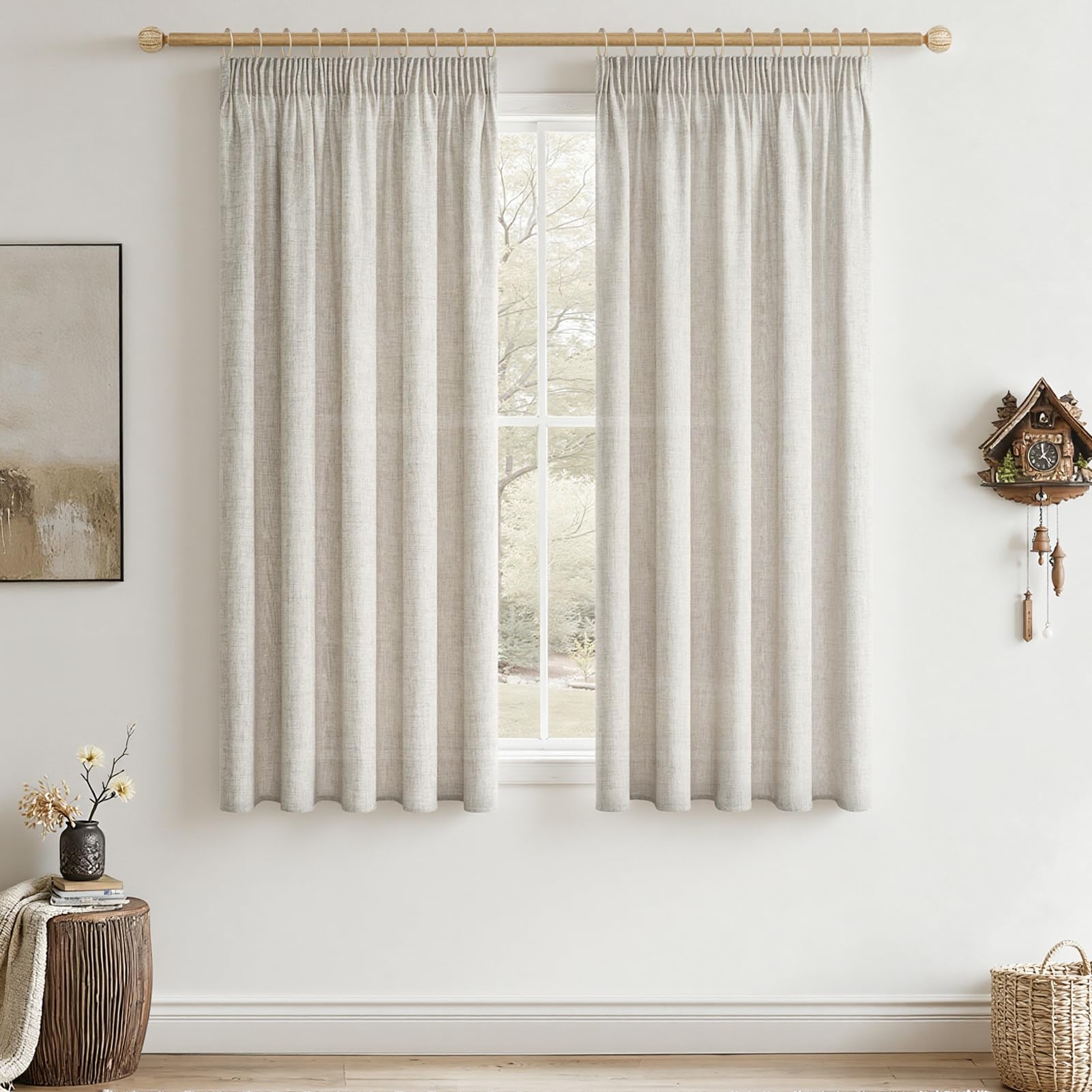 CUTEWIND Stores Gardinen mit Kräuselband Leinen Vorhänge Landhausstil Gardinen 160 cm Hoch 160 x 140 cm (HxB), Vorhang Leinenoptik Vorhänge Halbtransparent für Schlafzimmer Fenster 2er Set