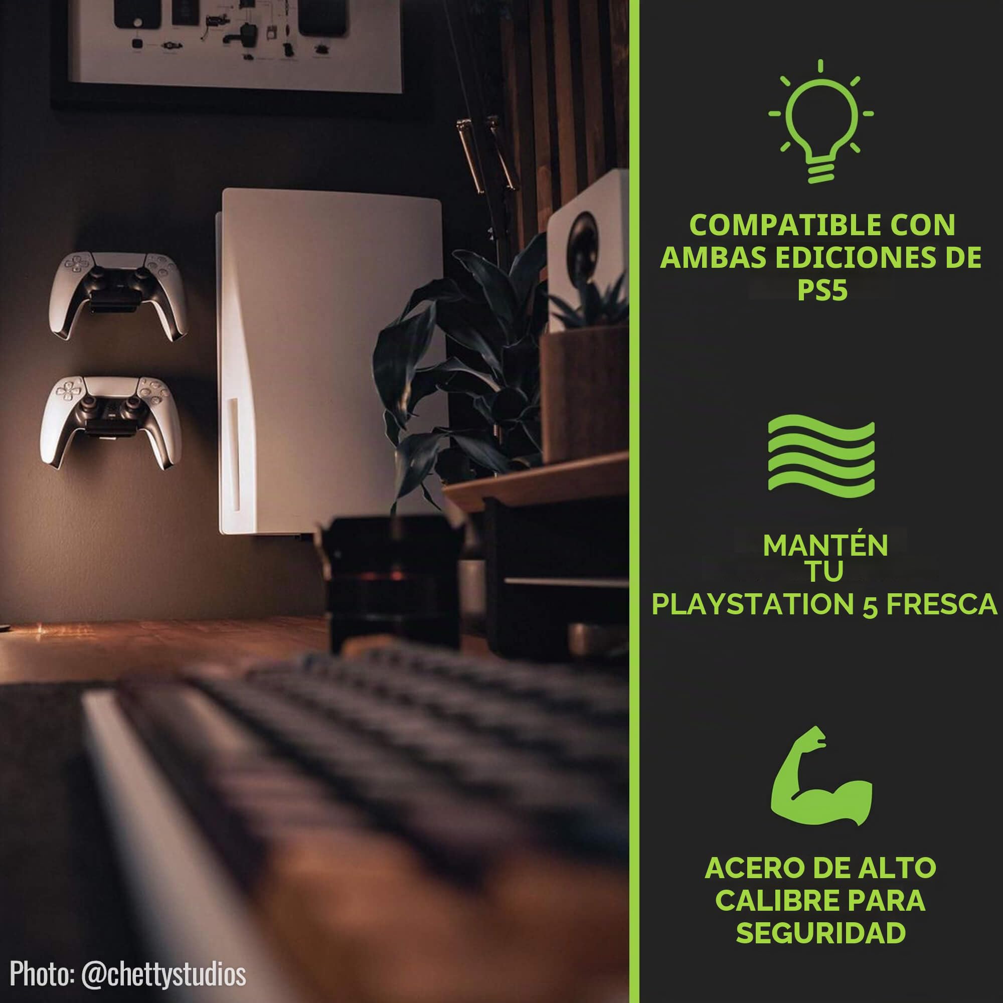 HIDEit Mounts Soporte de pared para PS5, soporte de pared patentado por Estados Unidos para PlayStation 5, American Company, soporte de acero para PS5 (disco + digital), el kit de montaje en pared