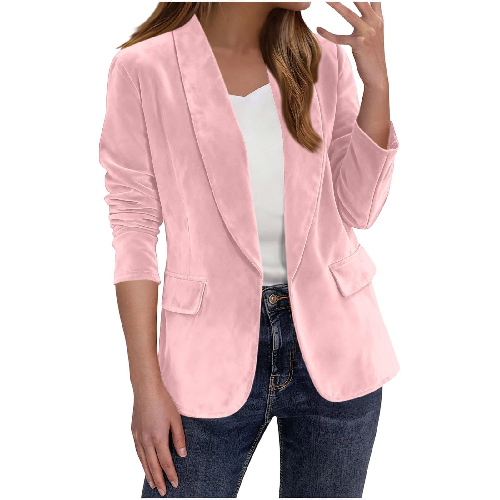 Womens Velvet Blazer Slim Fit Suit Jacket One Button Warm Casual Office Winter Wedding Prom Warm Work Coat