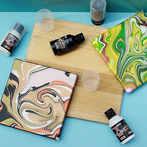 Miniatura 6 de OPHIR Juego de pintura acrílica para verter 22.8 onzas, 3 negros y 3 blancos premezclados de pintura acrílica para lienzo, rocas, madera, vidrio,