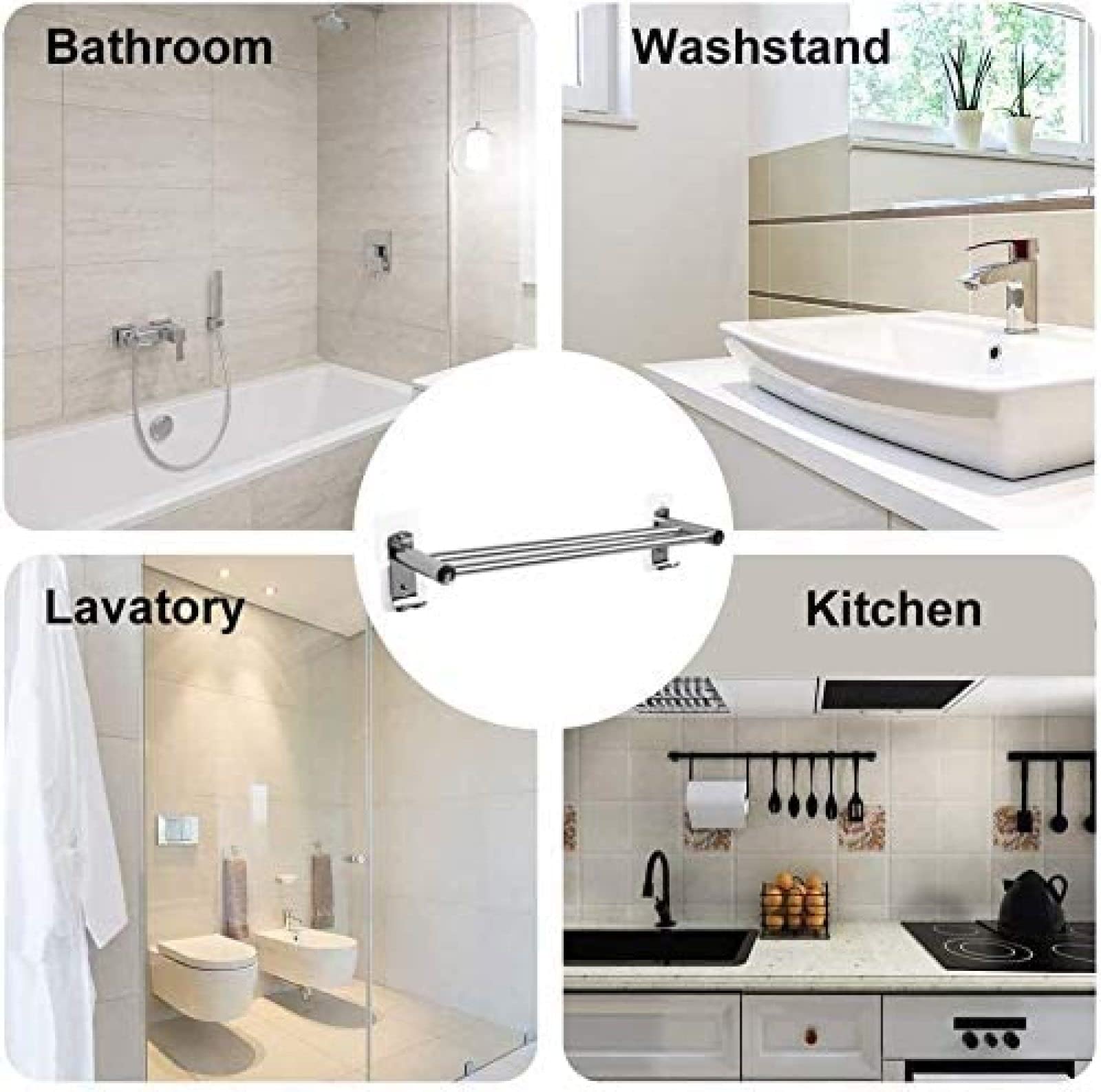 Toallero de 50 cm/20 Pulgadas montado en la Pared con Ganchos de Pared, Soporte para Toallas de Mano Autoadhesivo de 8 kg máximo con Doble Barra de acero Inoxidable Resistente al Agua, toall