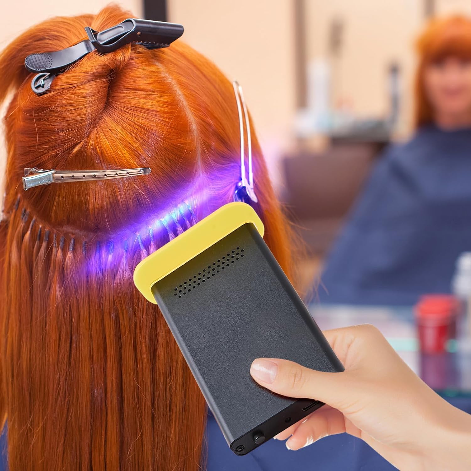 Professional 395nm LED Curing Lamp for Hair Extensions - 10W Fast Setting Light with 6 Beads, 5000mAh Rechargeable Battery (1.5H Use/3H Charge) - Portable Design for Wigs & Keratin Bonds