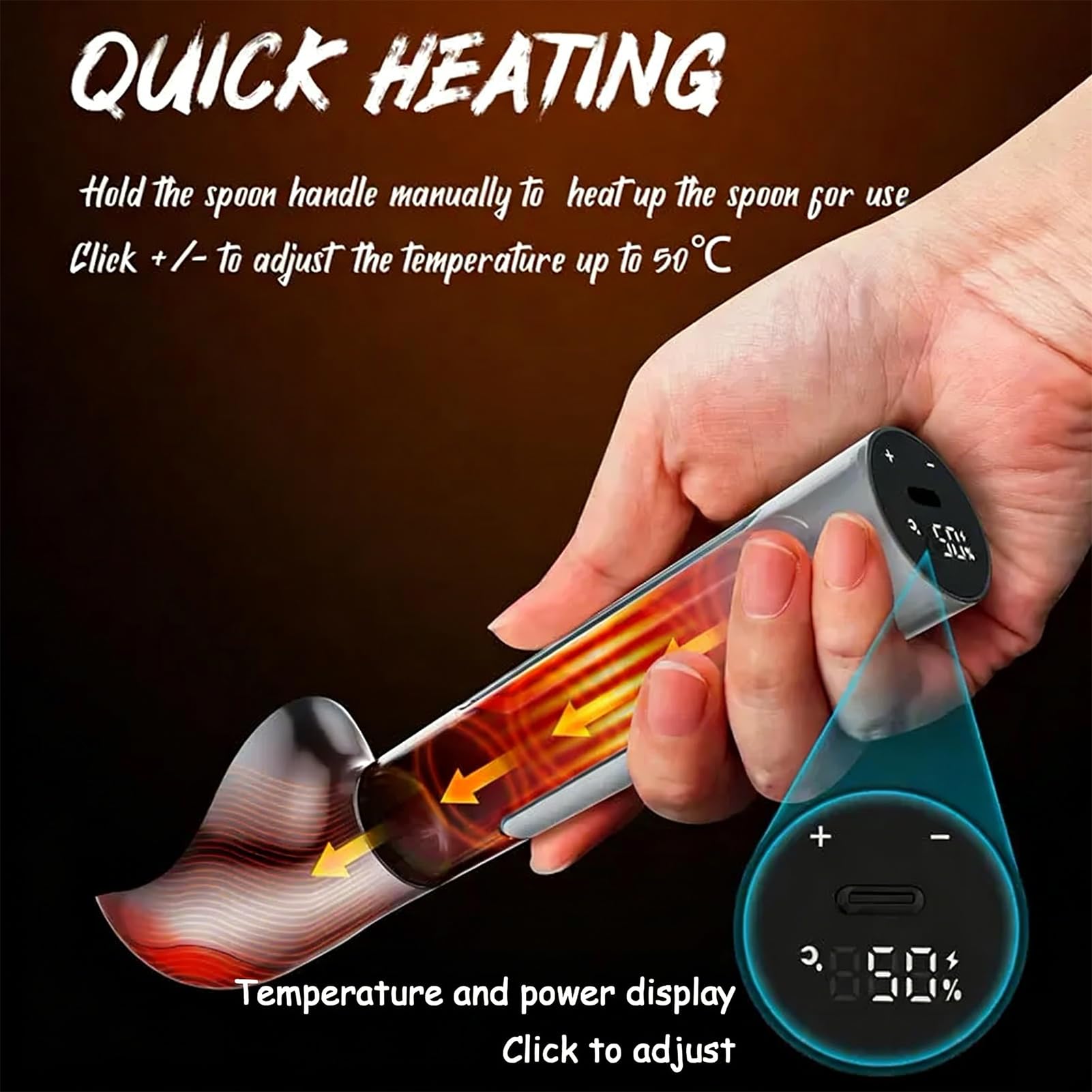 Cuillère à glace électrique – Cuillère à glace chauffante avec interrupteur tactile de température, batterie 2000 mAh, écran LED pour gelato et desserts glacés
