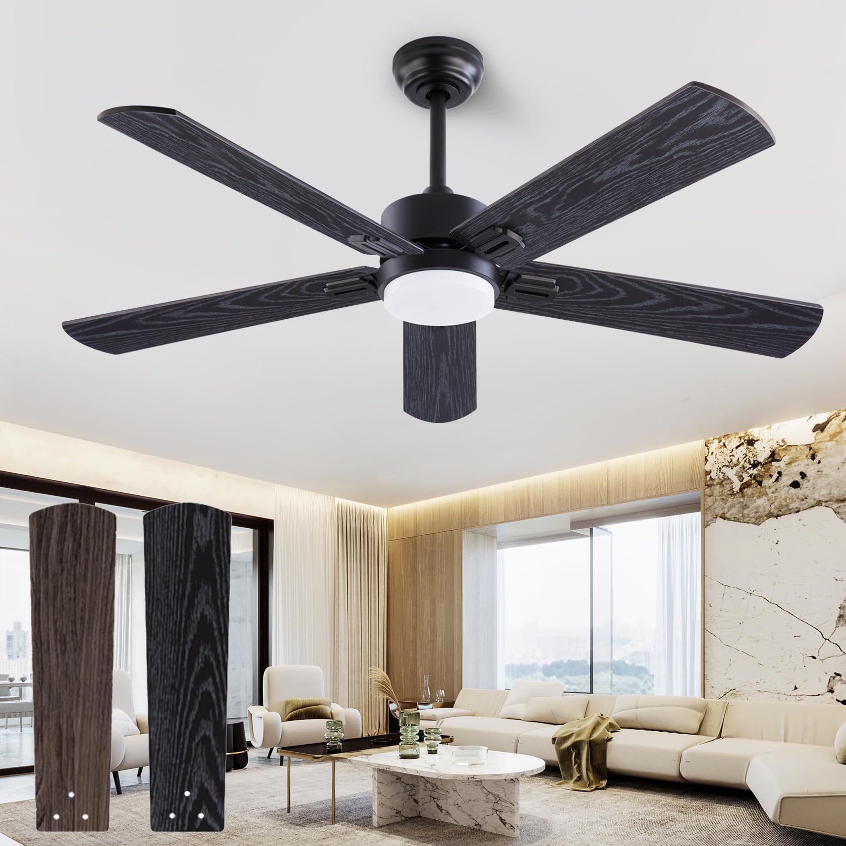52 Inch Smart Ceiling Fan With Light - DC Motor Farmhouse Fan With Remote For Indoor/Outdoor