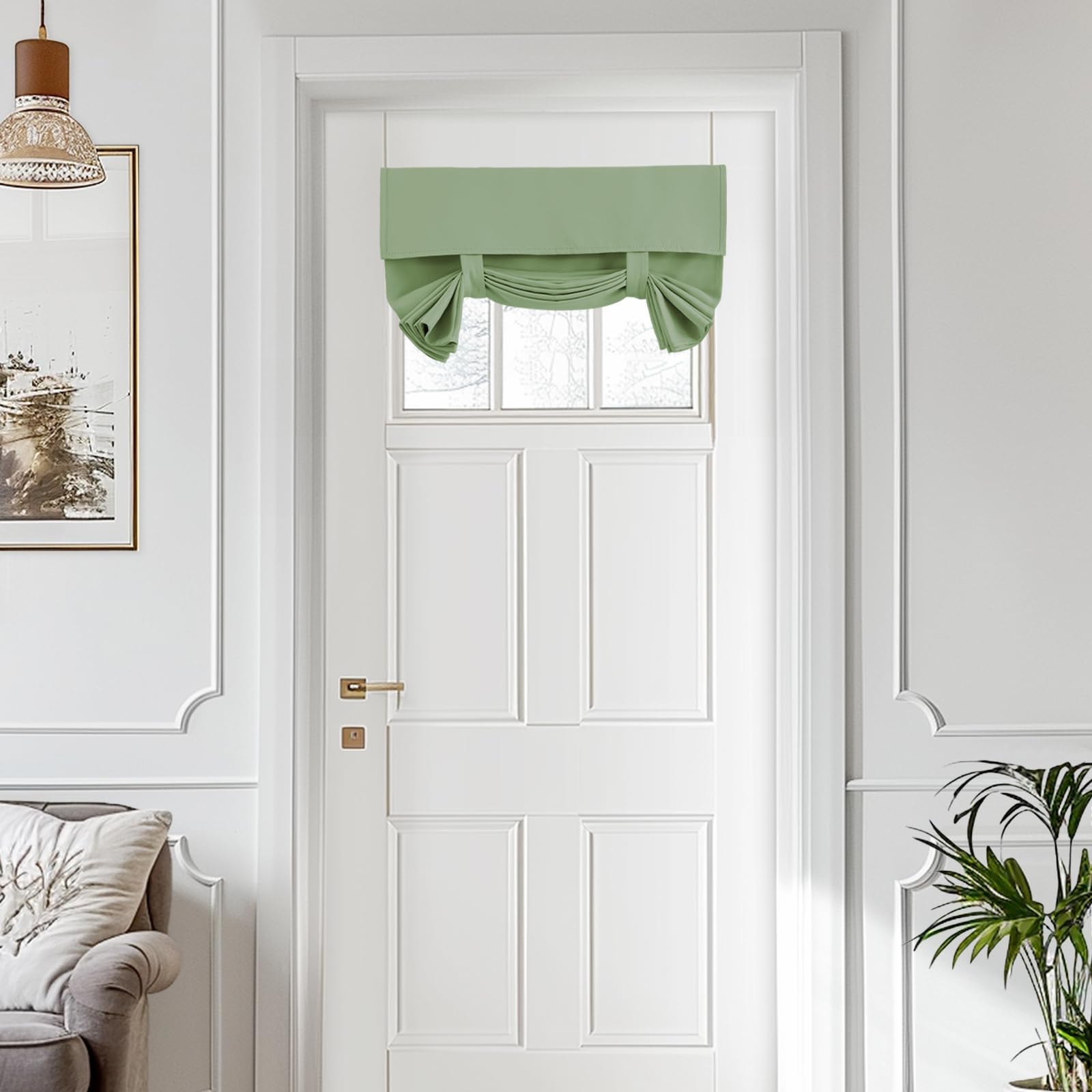 Vatge Small Door Window Curtains Privacy Thermal Insulated Window Coverings for Front Glass Door Tie Up Shade for Home Office, 1 Panel, W26 x L20, Sage Green — image 1