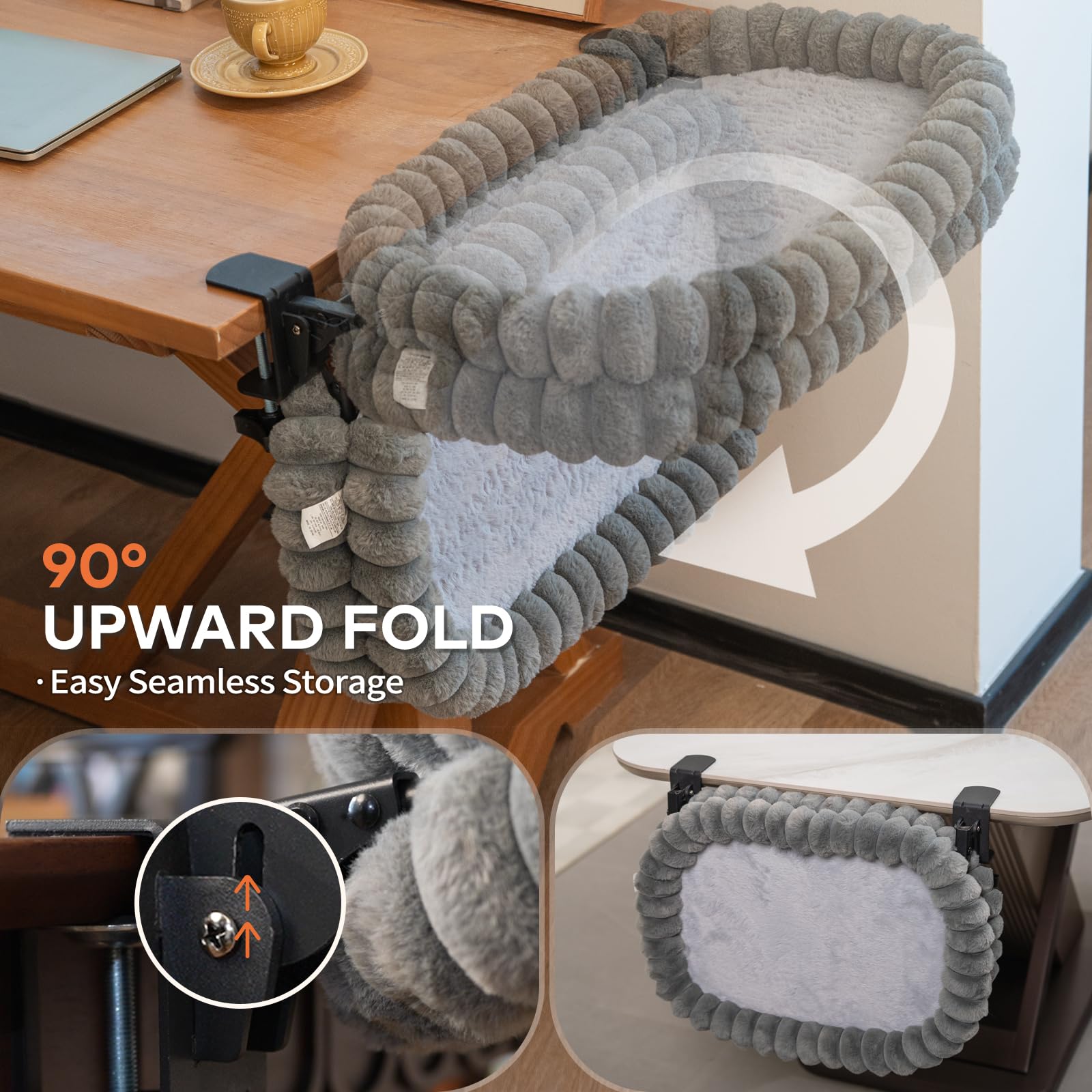CheerPals Lit pour Chat Bureau Pliable, Hamac Chat Suspendu avec Support en Métal Robuste (2 KG), Panier Réversible Hiver/Été pour Table, 60x38x12 cm