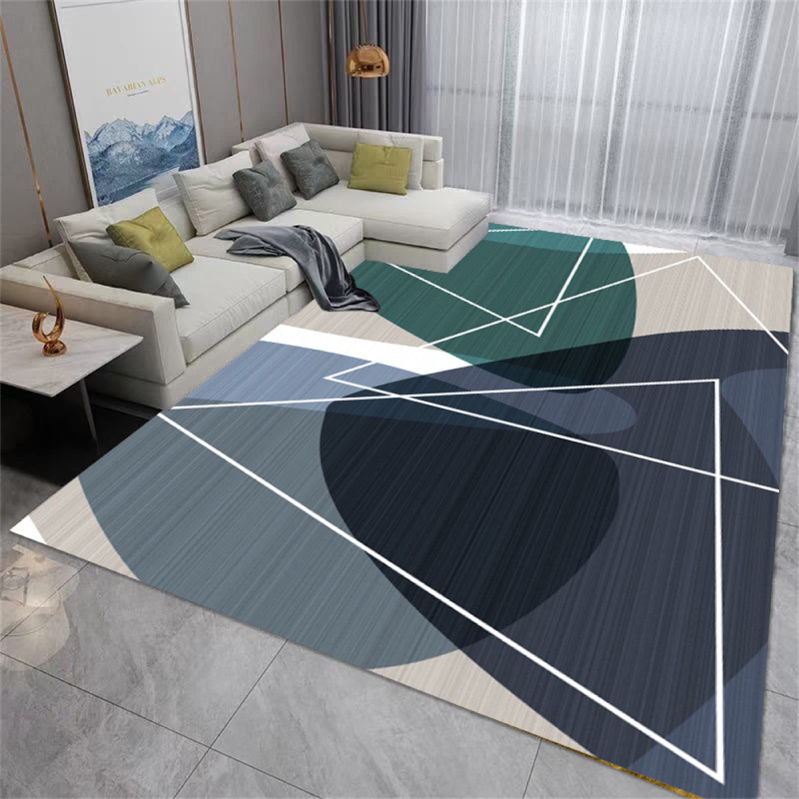 Alfombra silla ruedas azul verde: alfombrilla lavable de pelo corto para hogar, 80x200cm