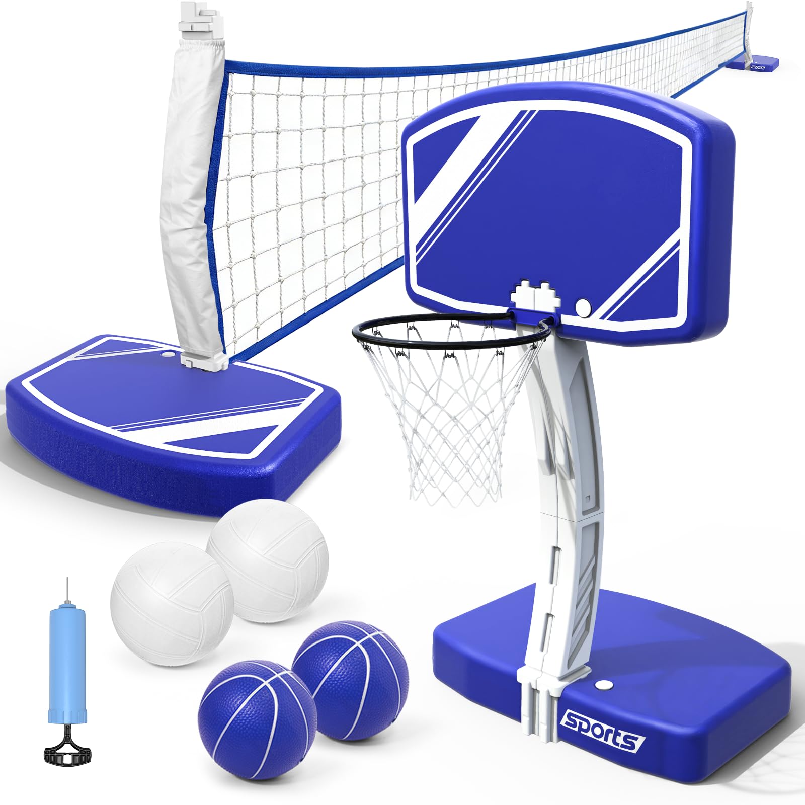 Photo 1 of **missing pieces** Pool Basketball Hoop&Pool Volleyball Net 2 in 1,Pool Toys Basketball Game with Weighted Base&Stand,2 Water Volleyball&2 Basketball and Pump,Summer Outdoor Family Party Pool Games for Kids Adults