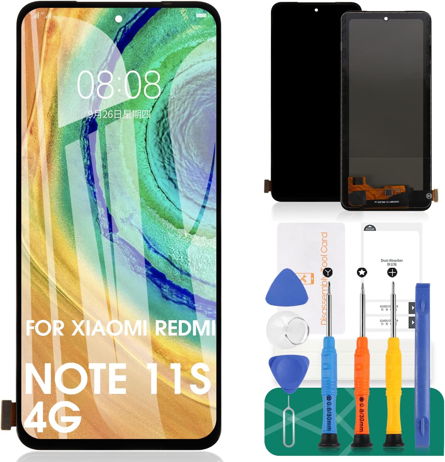 For Xiaomi Redmi Note 11S 4G LCD Display For Xiaomi Redmi Note 11 4G Screen Replacement For Xiaomi Poco M4 Pro 4G Touch Screen Digitizer Assembly Repair Kit(Black No Frame)