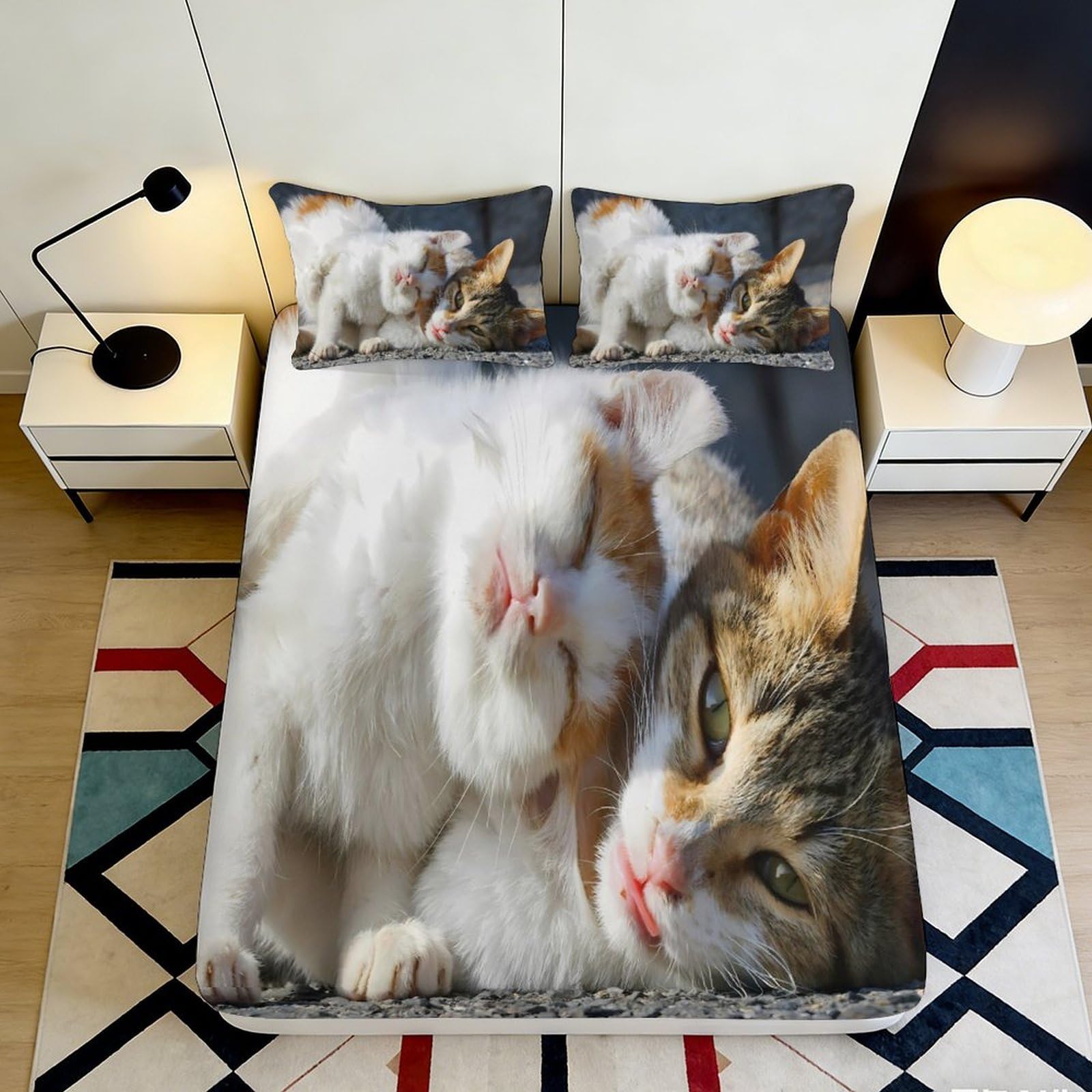 Jqzkxnhpbr Style-4 3D Printed Cat Lovers Fitted Sheet Microfiber Soft Breathable Kitten Bed Cover For Bedroom Dorm Mattress Decor 90X200x25cm