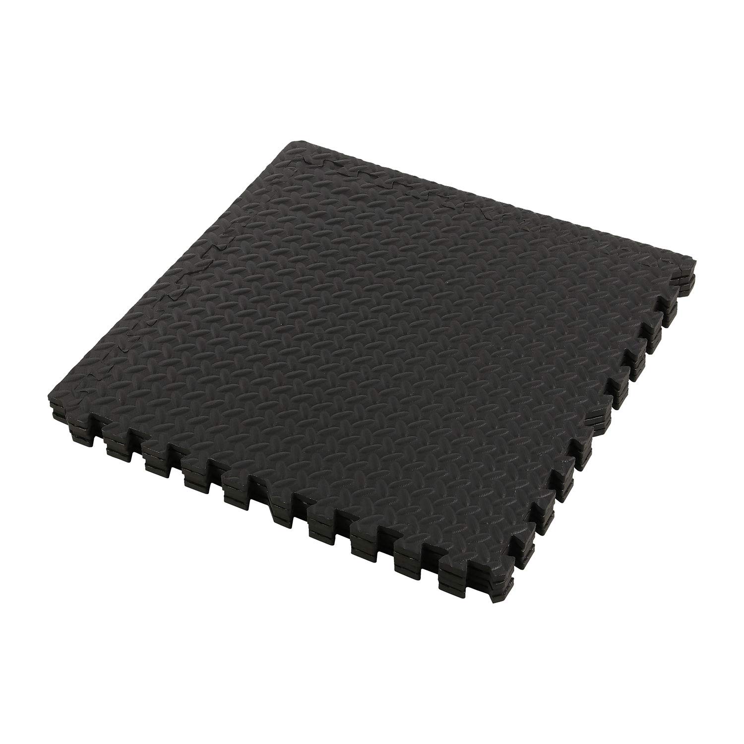 Black Interlocking Soft Foam Floor Mats - 12 Pieces EVA Puzzle Diamond Texture Tiles Protective Flooring Set - Protector, Surface Protection Mat for Gym Fitness Basement Garage, 48 SQ FT