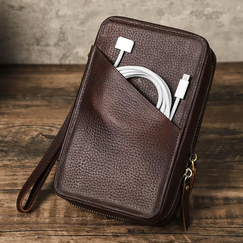 Custodia organizer for cavi da viaggio in pelle Accessori elettronici multifunzionali Borsa da trasporto con cerniere Borsa tecnica for cavi, Power Bank