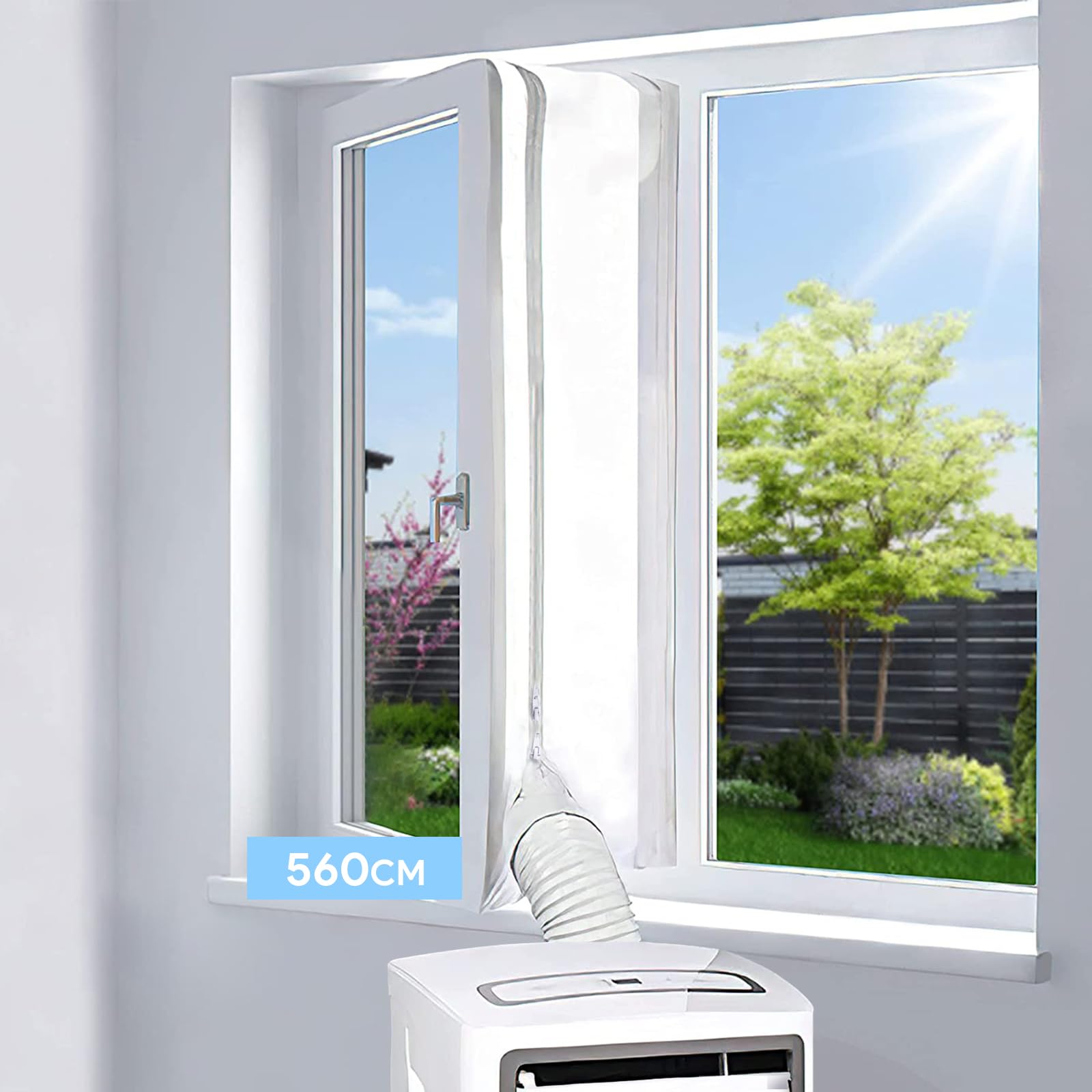 560CM Window Seal for Mobile Air Conditioner and Tumble Dryer EGNBU Universal Window Kit for Air Conditioner Unit Air Exchange Guards With Zip and Hook Tape