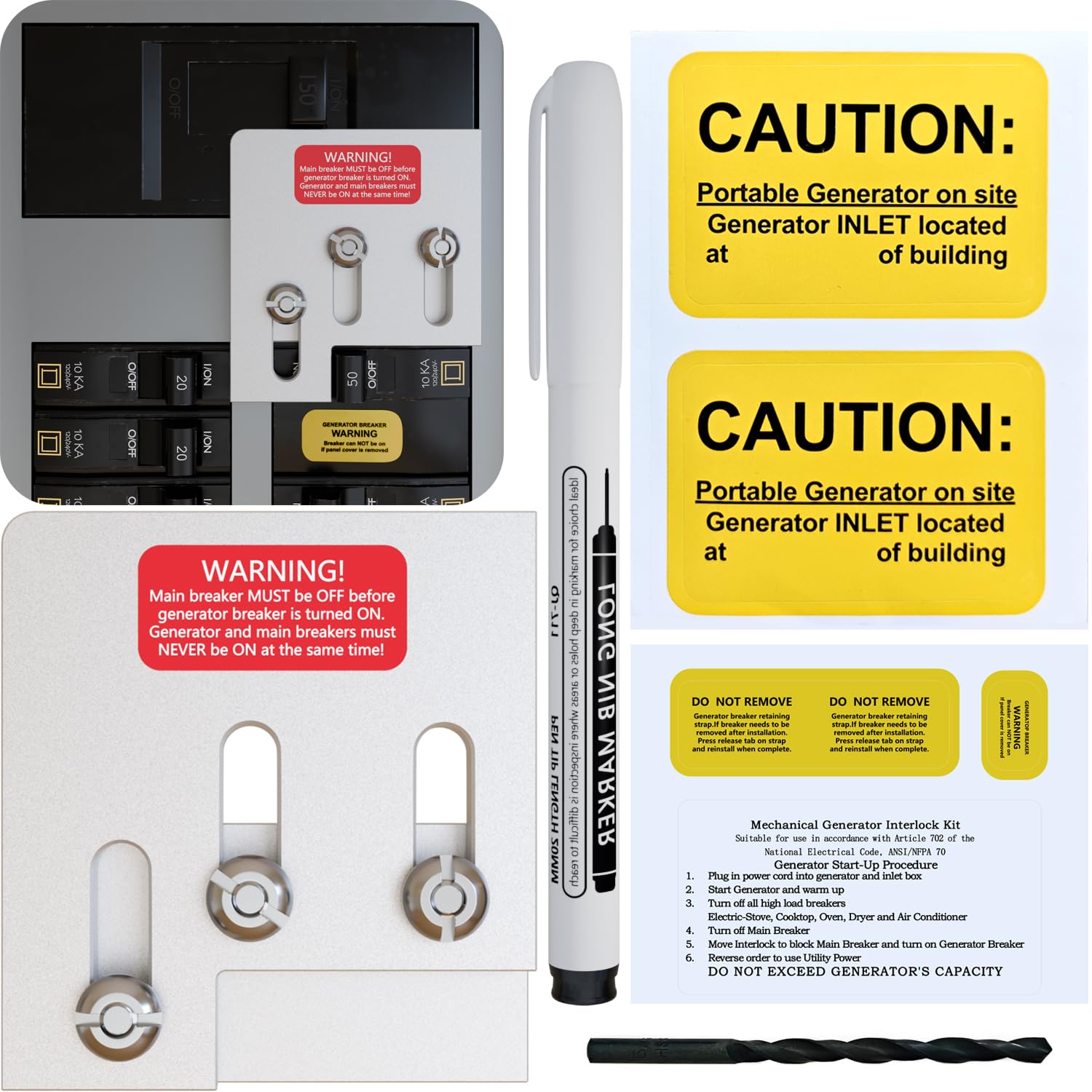 Generator Interlock Kit Compatible with Square D QO & Homeline 150/200 Amp Panels, 1 3/8" Spacing Between Main & Generator Breakers,Professional and