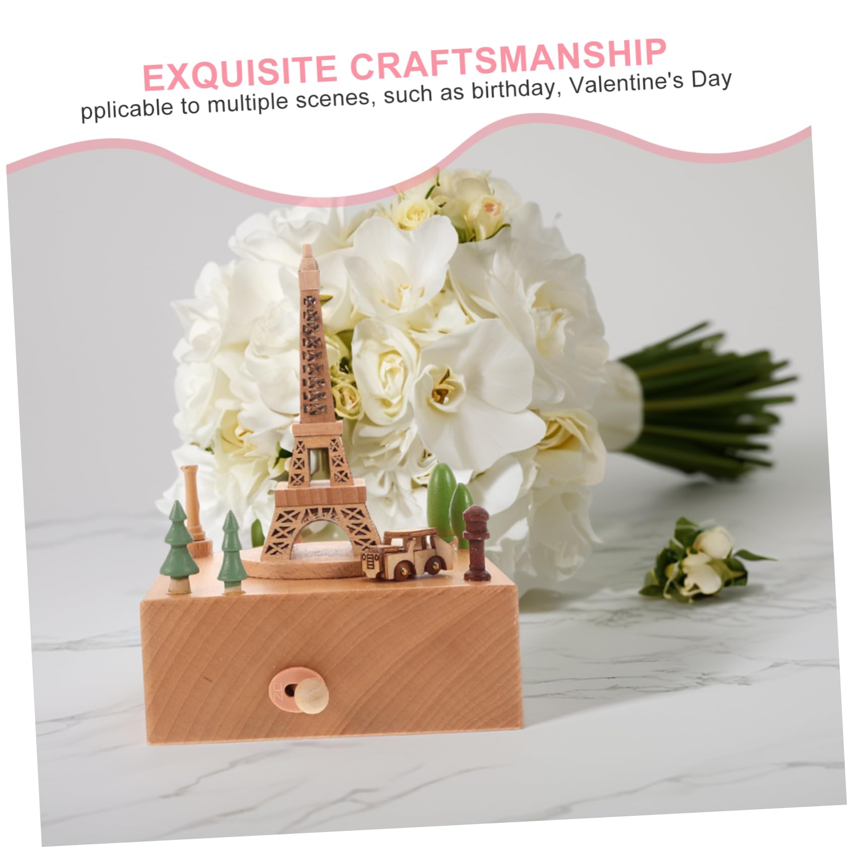 ULTECHNOVO Caja Musical con Carrusel Musical Madera Torre Eiffel Ideal para San Valentín