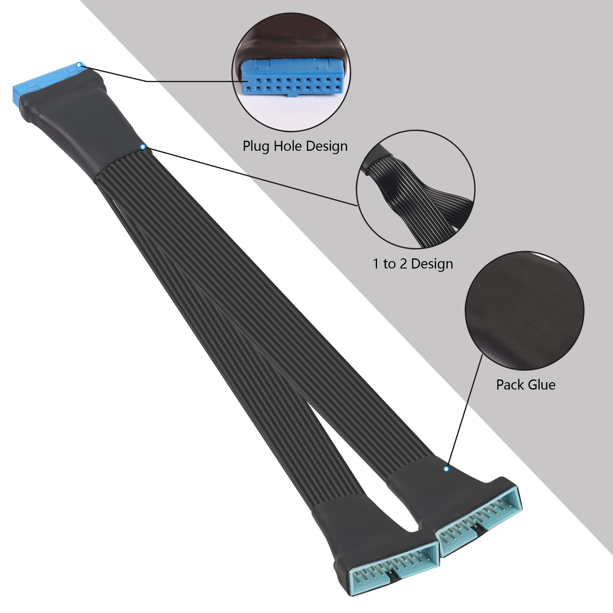 GINTOOYUN USB 3.0 Header Extension Cable 1Ft 19/20 Pin 1 to 2 Y Splitter Internal Extension Adapter DIY(30cm 11.8 inch) 3