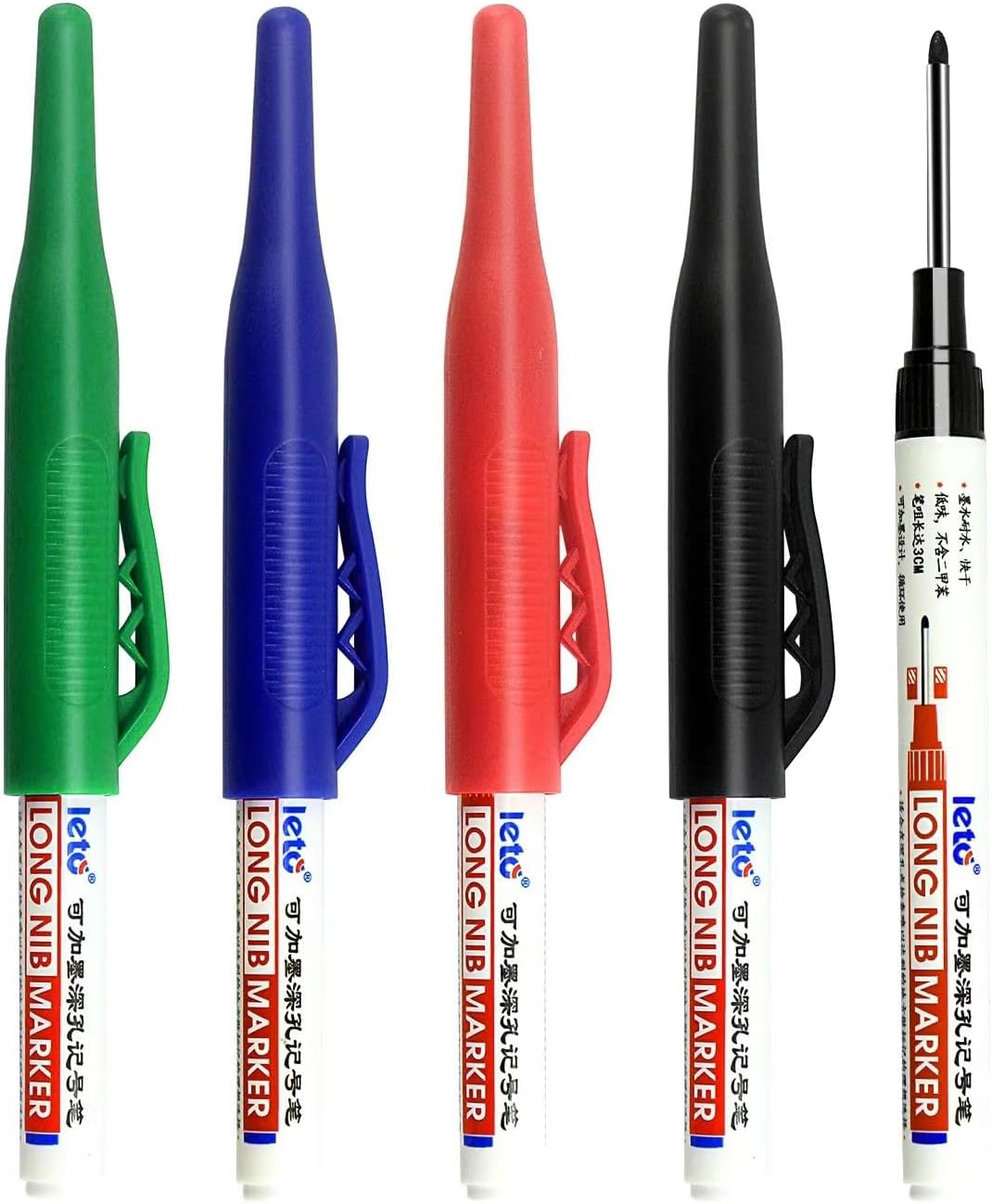 Long Head Deep Hole Marker Pens, 2024 Upgrade, Permanent, Quick-dry, Waterproof Long Nib, Colorful Carpenter Deep Reach Markers, 4 Color Set