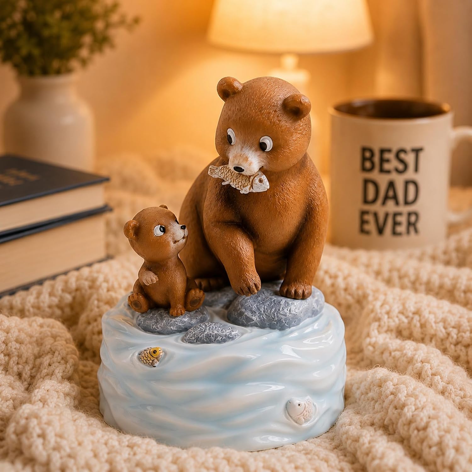 Dad Gifts from Daughter Son, Father Bear and Cub Music Box Figurine, Hand-Painted Resin Rotating Music Box Plays What A Wonderful World, Father’s Day Birthday Gift for Dad, Home Decor Collectible