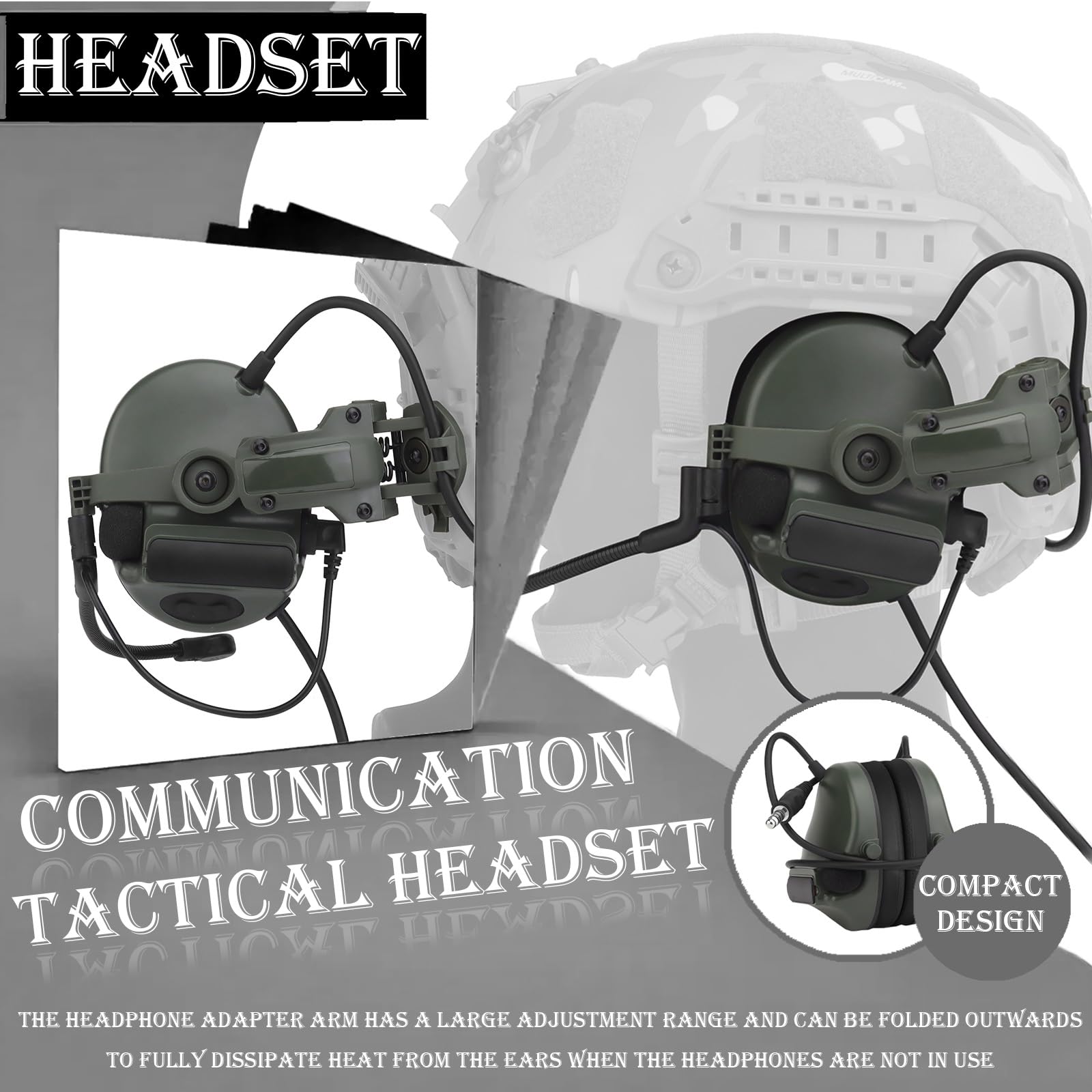 Casco tattico Airsoft Fast con cuffie di comunicazione tattica/luce di sopravvivenza per esterni/staffa NVG, maschera tattica integrale per sport all'aria aperta e giochi CS