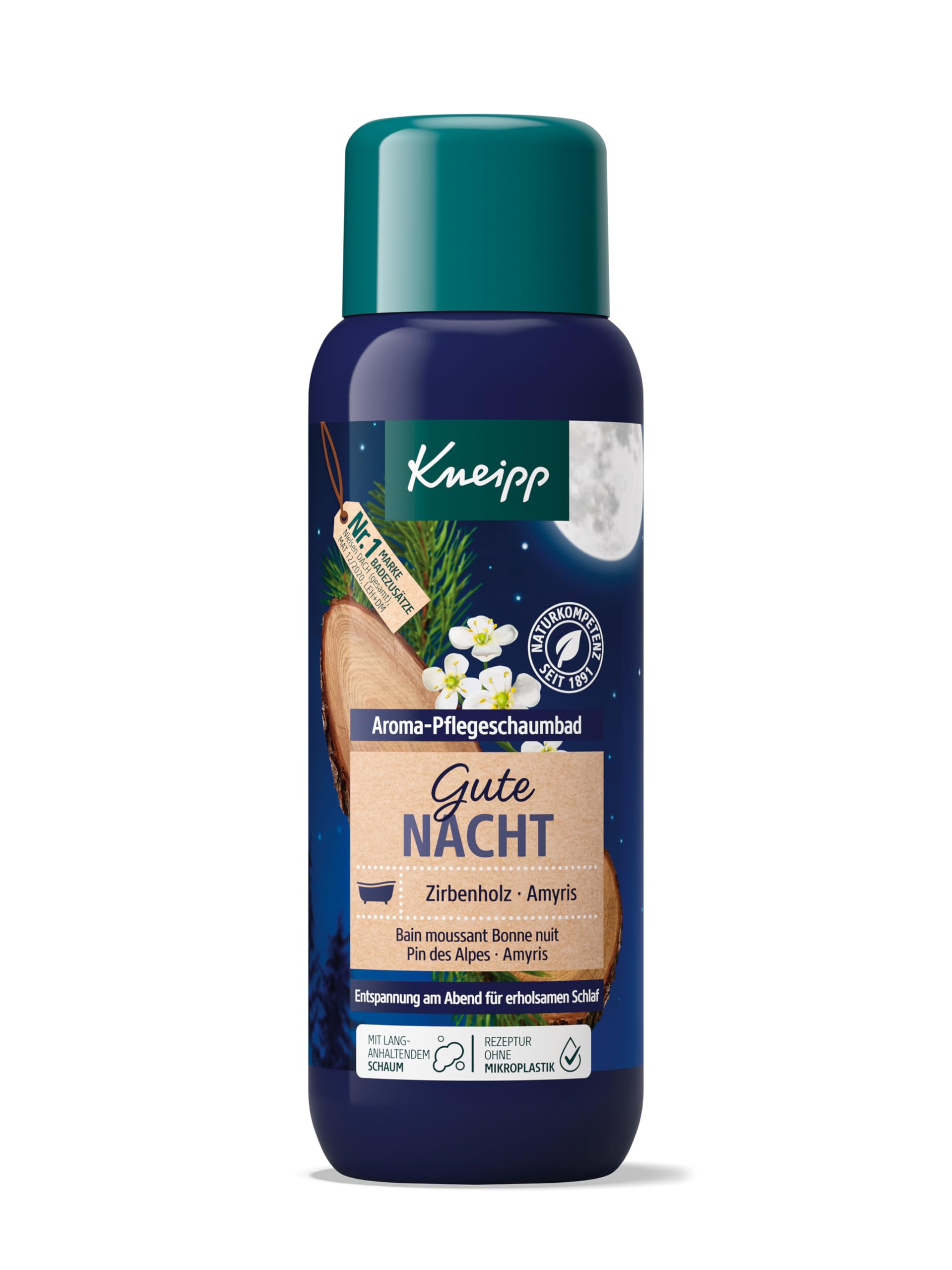 Kneipp Aroma Care Foam Bath Good Night - Bath Additive with Essential Oils Made of Swiss Pine Wood & Amyris for a Restful Sleep - Pure Relaxation - 400 ml