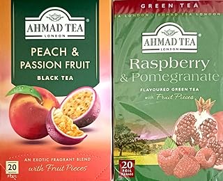 شاي أسود بنكهة قطع فواكه من احمد تي (20 كيس شاي من رقائق الألومنيوم + 20 كيس شاي بنكهة توت العليق والرمان)