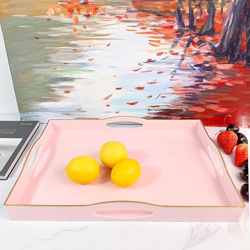 Miniatura 38 de Bandeja decorativa bohemia, moderna bandeja azul para servir con asas, juego de 2 bandejas otomanas, bandeja de plástico para mesa auxiliar