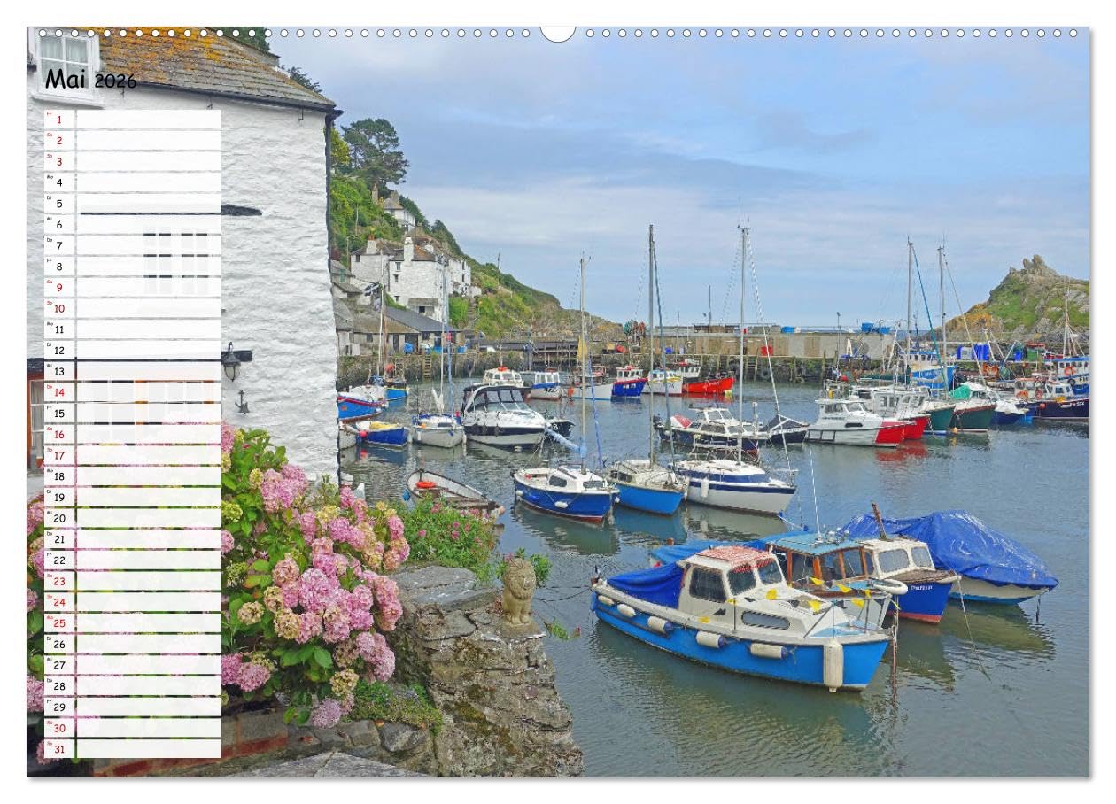 Cornwall. Terminkalender (hochwertiger Premium Wandkalender 2026 DIN A2 quer), Kunstdruck in Hochglanz: Malerische Küste und Fischerdörfer (CALVENDO Orte)