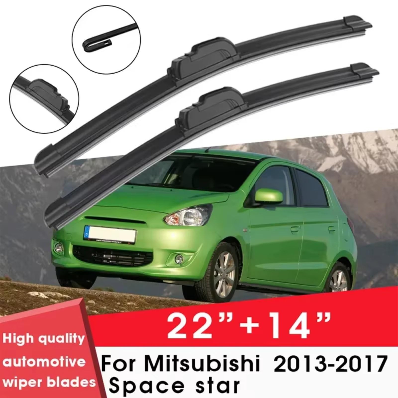 Kit Tergicristallo Compatibile Con Mitsubishi Per Space Per Star 2013 2014 2015 2016 2017 22"+14" Parabrezza Parabrezza Pulizia Gomma Silicone Auto Tergicristalli Tergicristalli