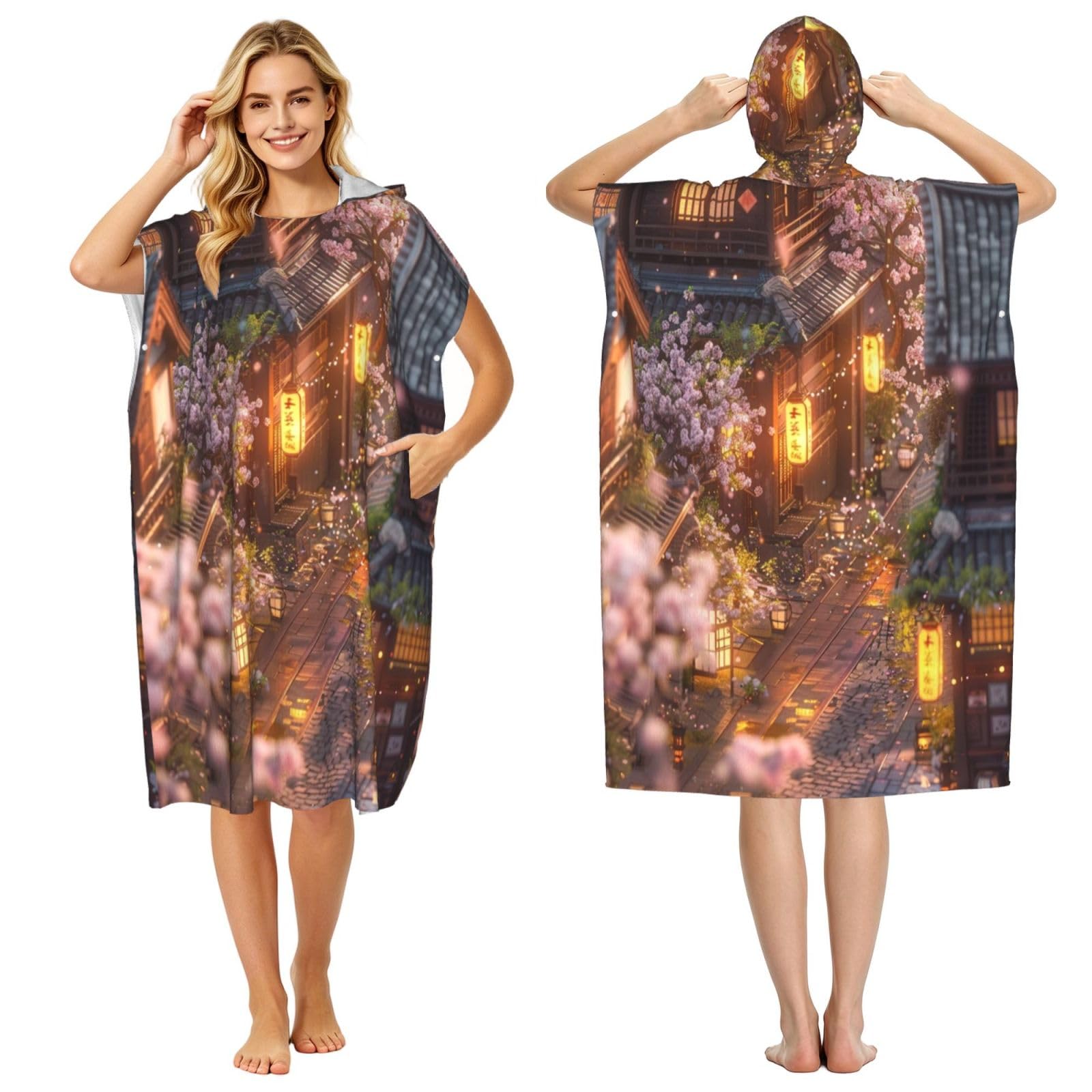 DTHKJNLSF Street Corner Adult Hooded Beach Poncho Towel