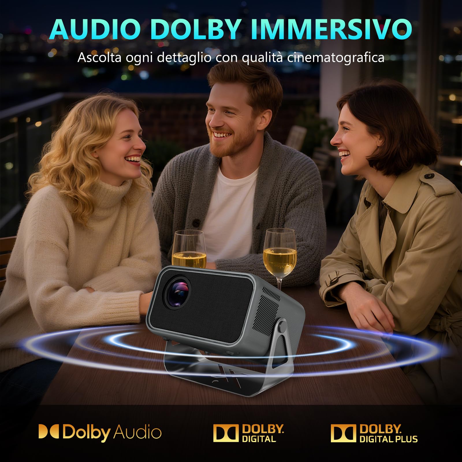 Videoproiettore 4K 500 ANSI Lumen, 1080P Nativo, Proiettore 4K Smart TV con Messa a Fuoco Automatica, Correzione Trapezoidale, WiFi 6, Bluetooth 5.0, Videoproiettore per Casa e Camera da Letto