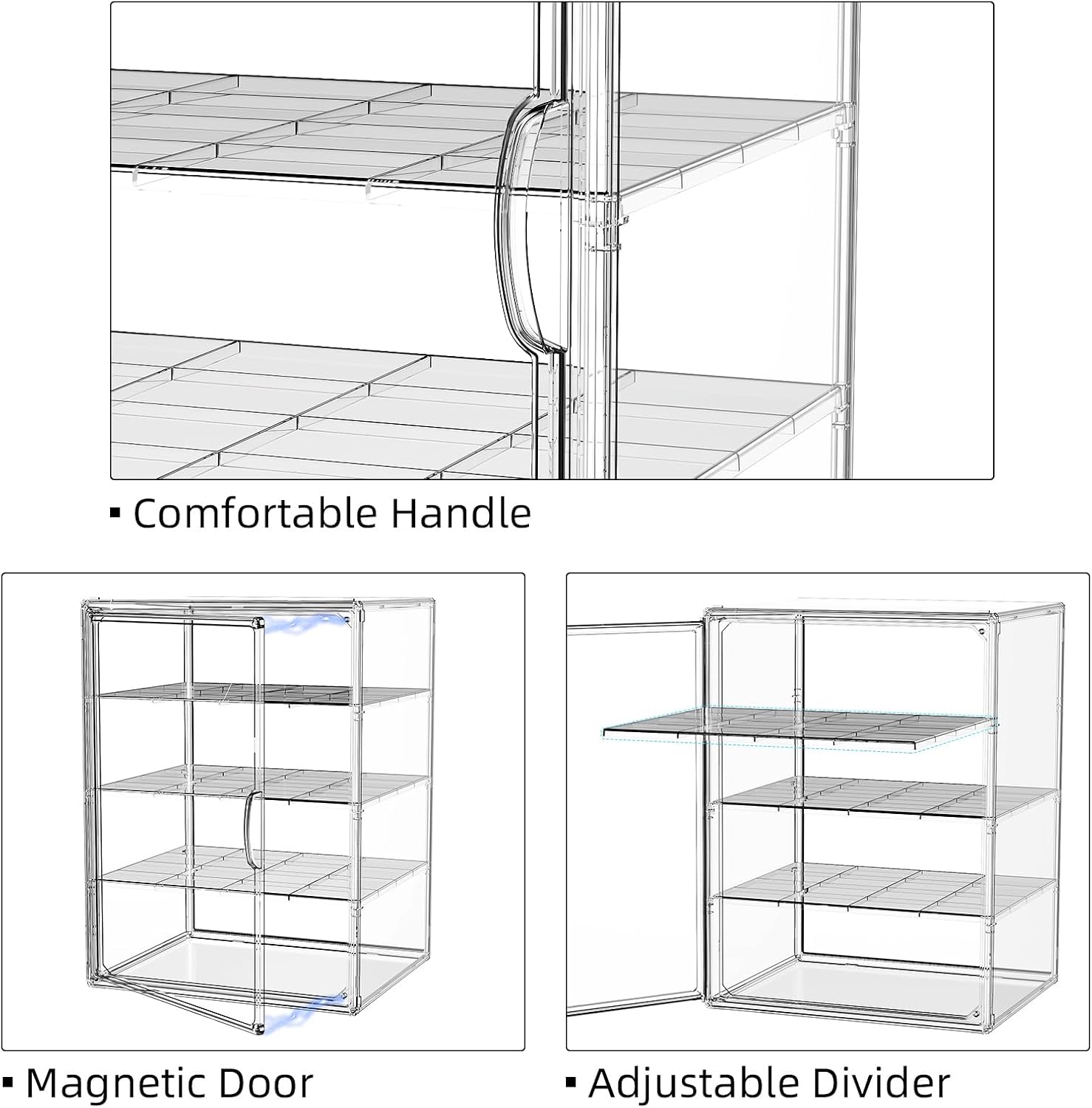 JOYZAN Clear Baby Bottle Organizer for Countertop 3 Tier Stackable Plastic Bottle Station Organizer with Adjustable Dividers Baby Bottle Storage Organizer for Cabinet,Home,Bathroom XL