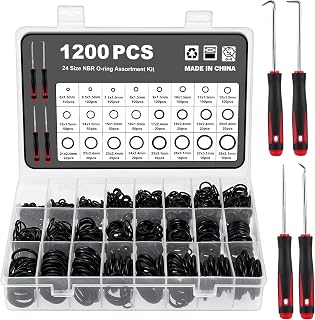 WiMas 1200PCS Rubber O-Ring Sealing Gasket, 24 Sizes Washer Seals Assortment Kit, O-Rings Grommet Black Assorted Nitrile O-Rings Grommet with 4 Pick and Hook for Plumbing Automotive Faucet Repair