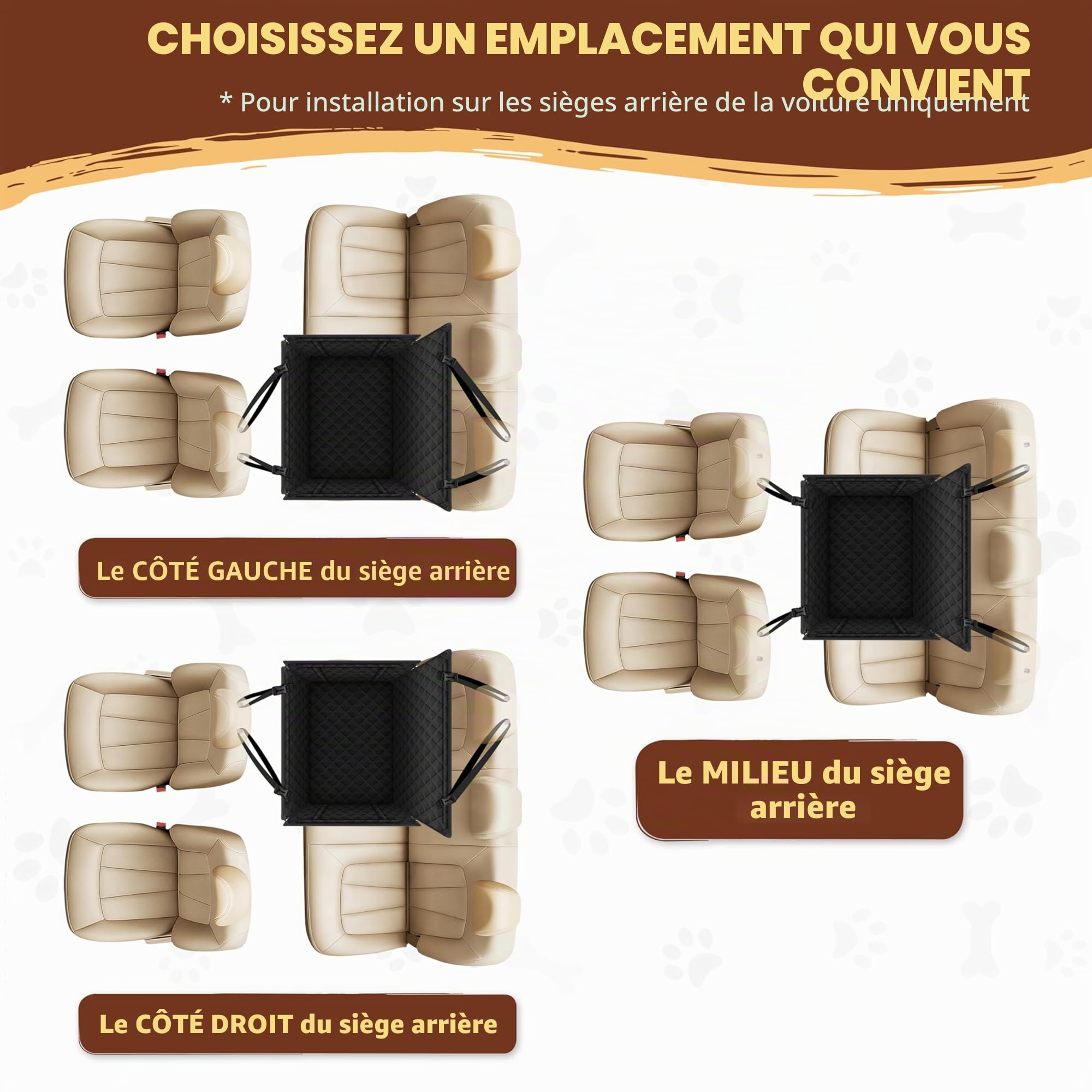 Siège Auto Chien Extra Stable et Waterproof-Transport Chien Voiture Siège Arrière avec 8 Tiges, 4 Sangles de Fixation et Ceinture de Sécurité - Jusqu'à 26 kg pour Chiens de Toute Taille