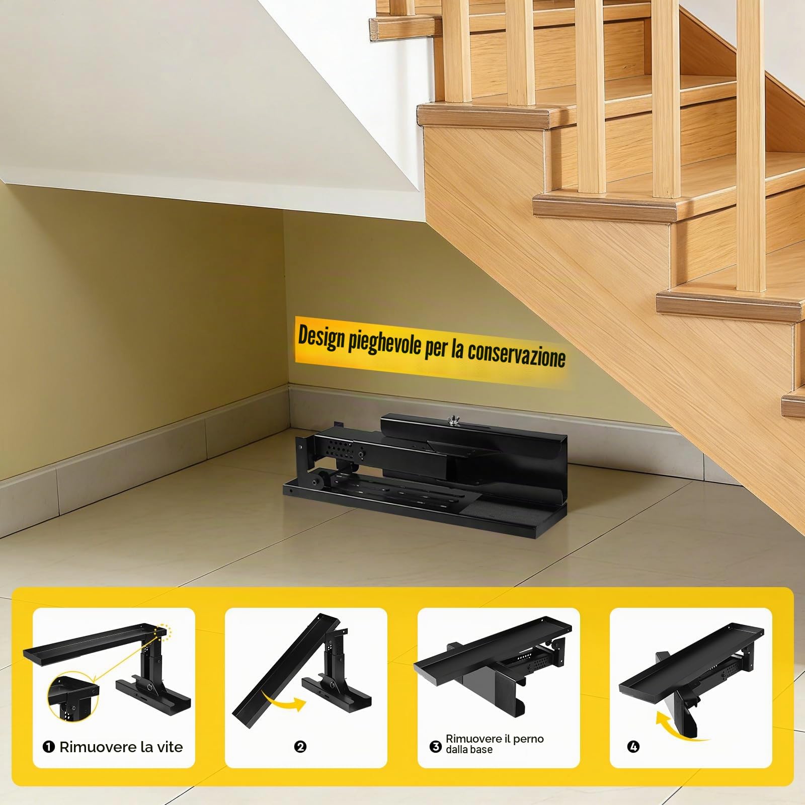 SWAWIS Pieghevole Estensione per Scale Altezza Regolabile 23,5-39cm, Capacità di Carico 150kg, Piattaforma 54 x 13cm, Livellatore per Scale con Tappetino Antiscivolo per Scale Telescopiche e Dritte