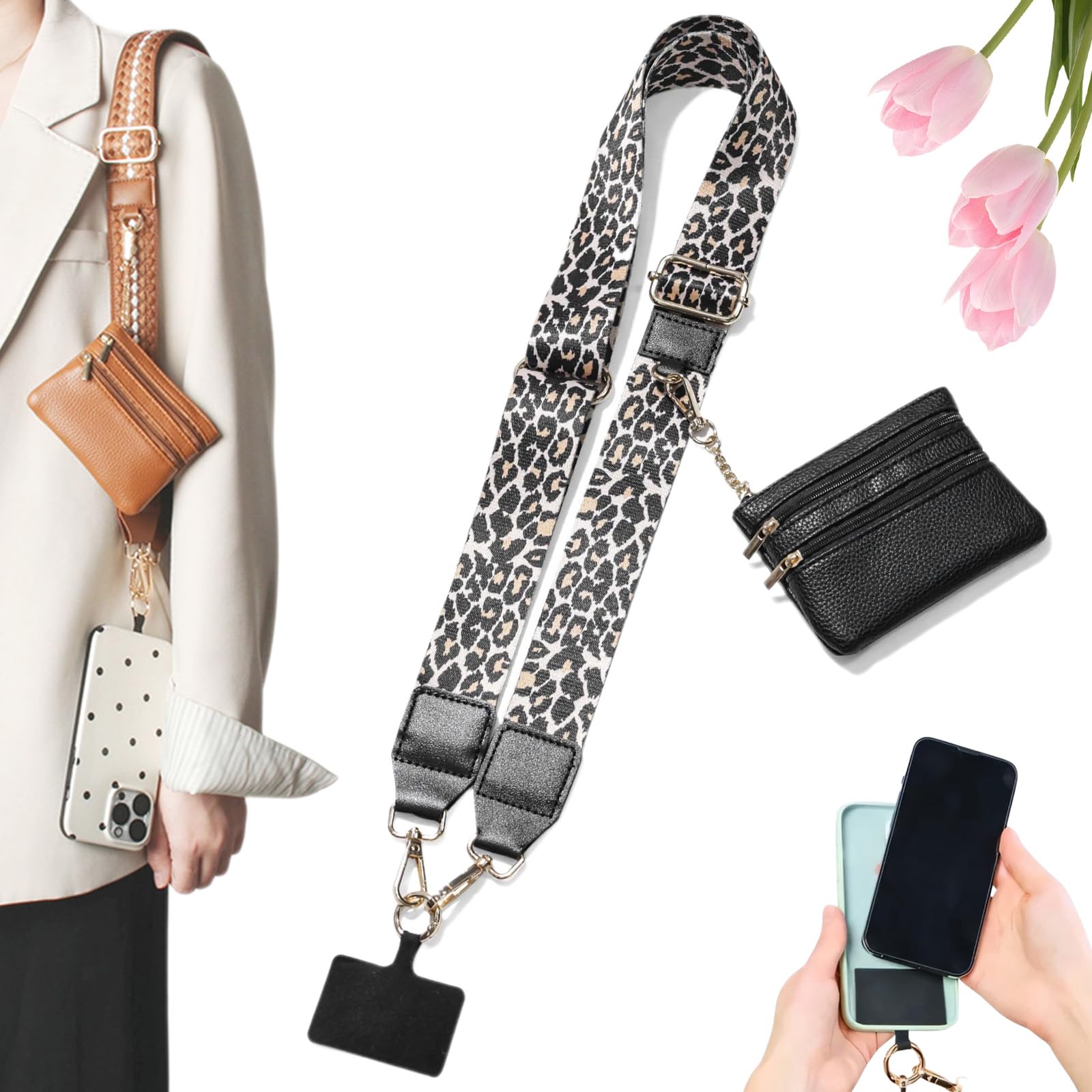 Snrtevu Crossbody Phone Strap With Zippered Pouch, Crossbody Phone Lanyard With Purse, Multifunction Adjustable Phones Strap Crossbodys Anti Theft, Modern Functional, For Travel And Shopping (3)