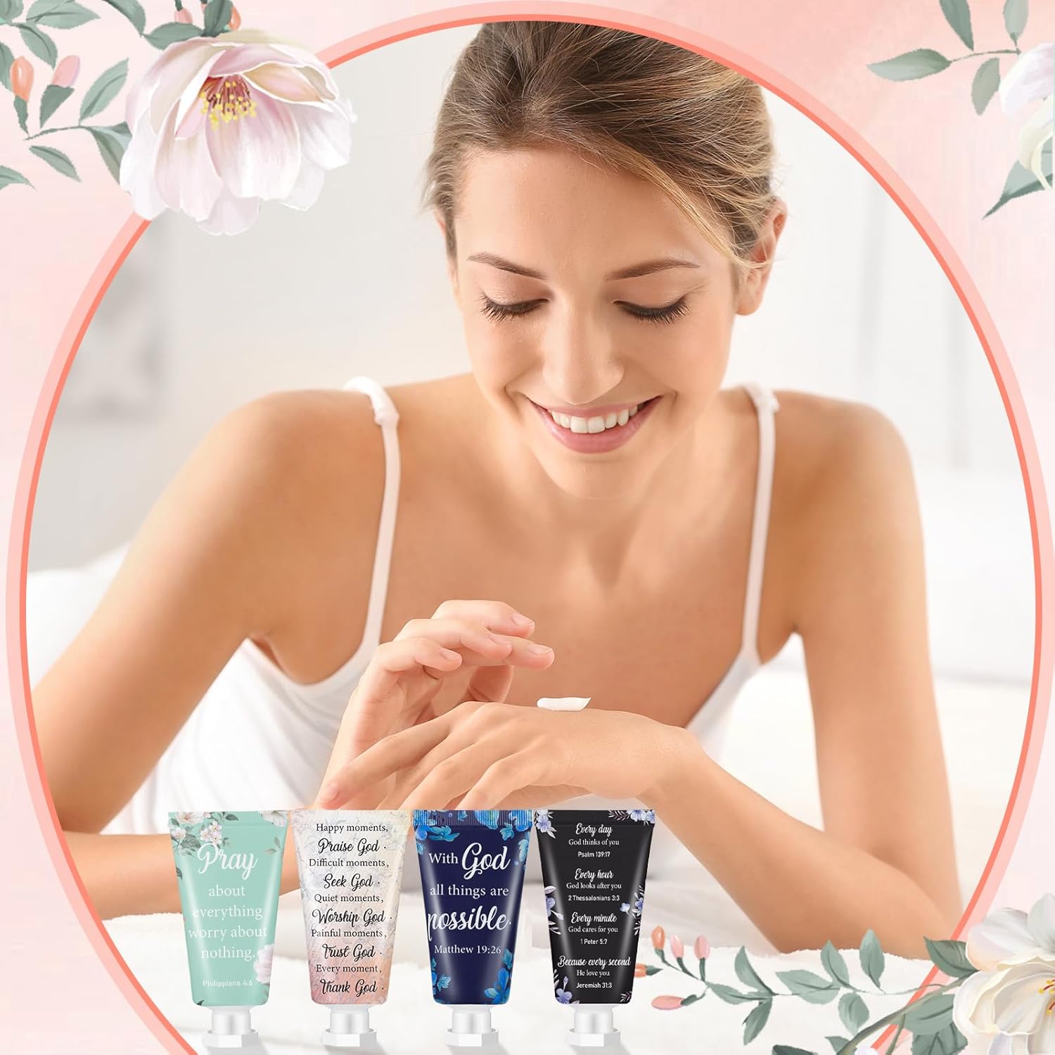 48 Pcs Christian Hand Cream Bulk for Women Mother's Day Mini Travel Size Religion Bible Verse Lotion for Skin Dry Hand Lotion for Mom Grandma Church Prayers Coworker Wedding Favors