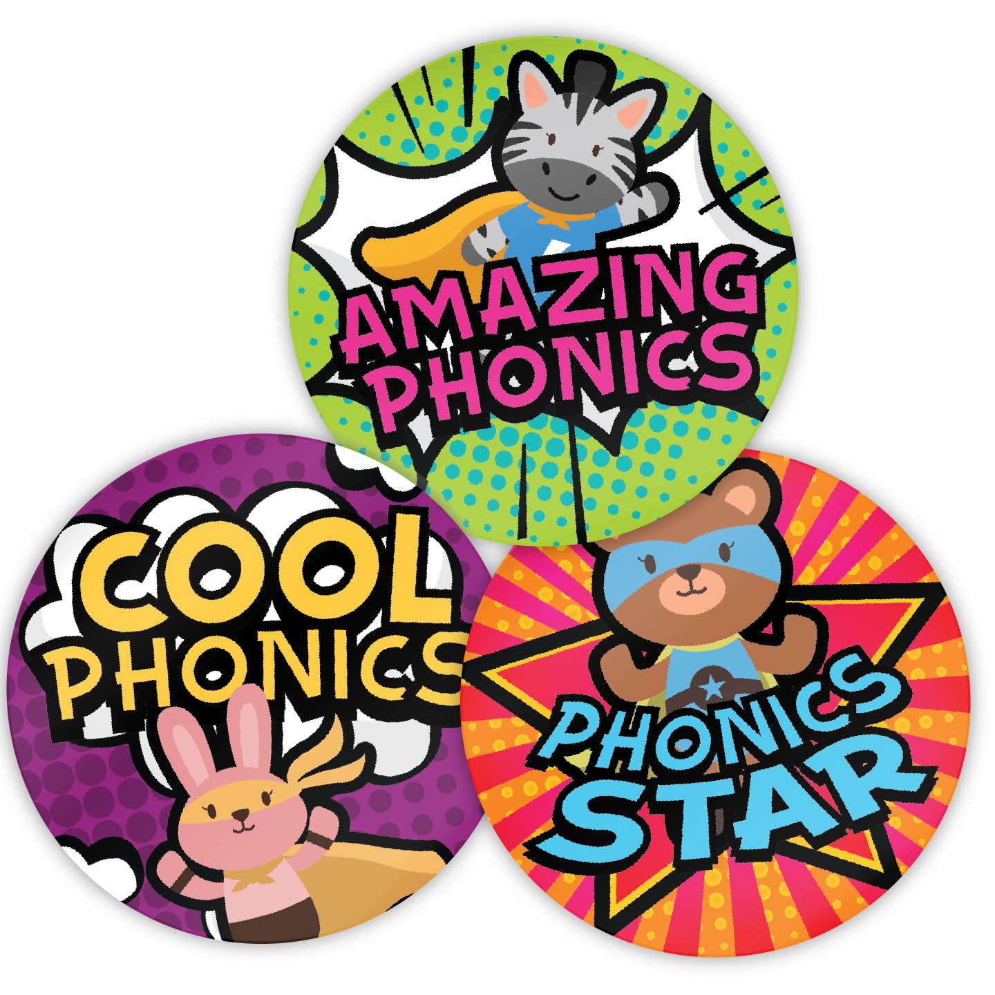 Stone Melon School Reward Stickers 144 Phonics Superhero Stickers 30Mm Round Hero Awards Nursery Teachers Parents Children Kids