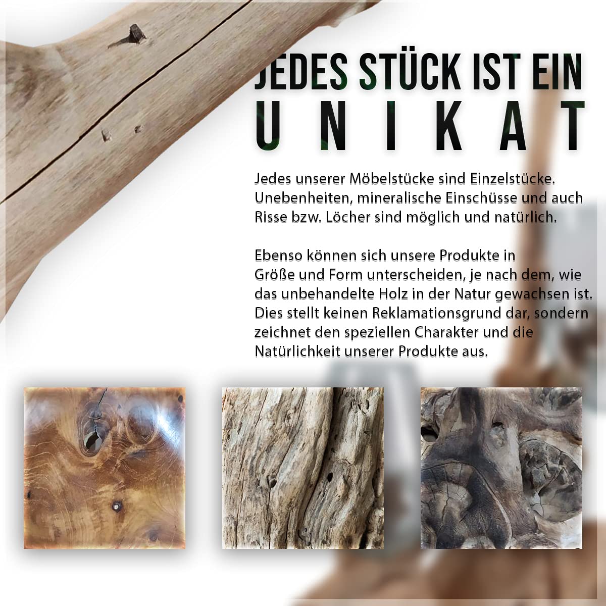 IMAGO handgemachte Tischleuchte aus Treibholz, Holz Lampe aus gebleichter Liane, natur 15x15x39 cm