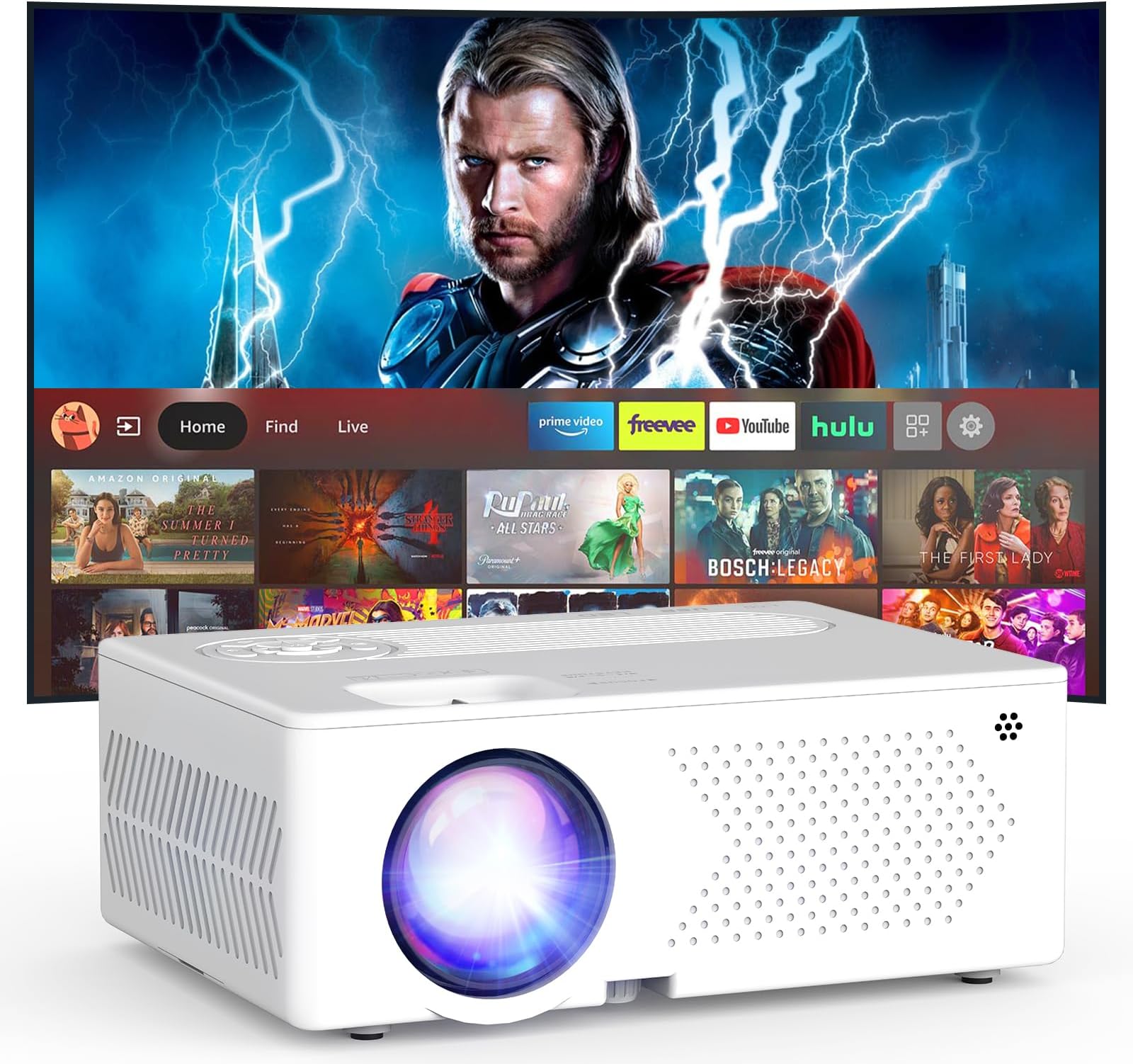 5G WiFi Bluetooth Projector with Screen, 16000 Lumens/450 ANSI Real Native 1080P 4K Outdoor Projector for Theater Movies, Synchronize Smartphone, Compatible W/TV Stick/HDMI/PS4 [120'' Screen Included]
