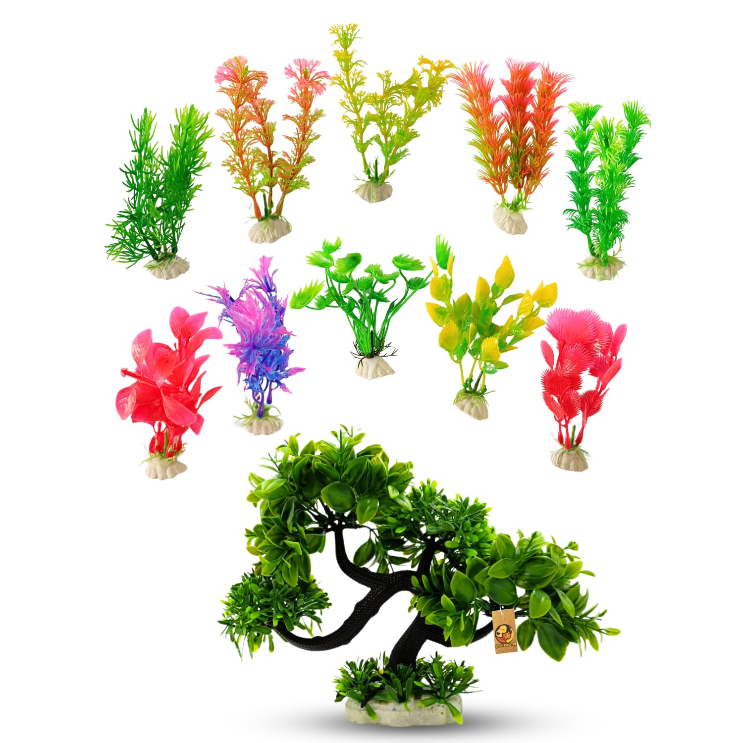 Foodie Puppies Aquarium Artificial Plastic Plant Combo - (4inch Plant-10Pcs + Bonsai Tree 8.26inch) for Fish Tank Ornament Tree Plant Ornament for Aquarium Fish Tank Decoration (B0CP23C3K5) Amazon Price History, Amazon Price Tracker