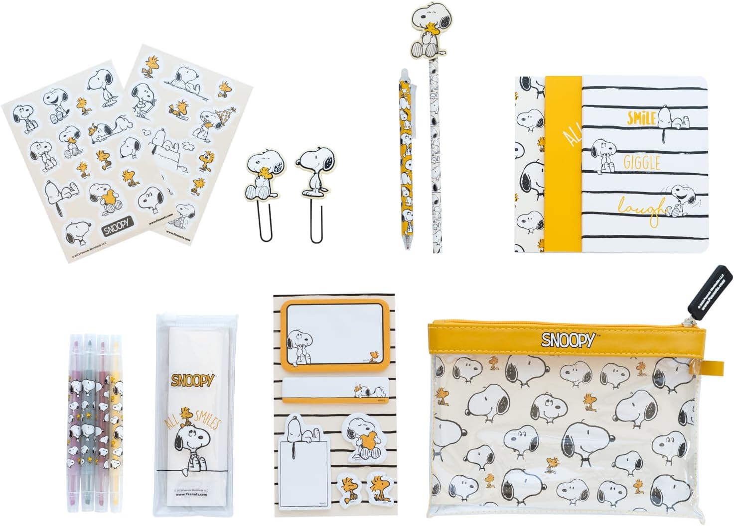 Grupo Erik Snoopy Stationery Set | Pencil Case with A6 Notebooks, Highlighters, Sticky Notes, Paper Clips, Stickers, Pen, Pencil | Snoopy Gifts for Dog Lovers