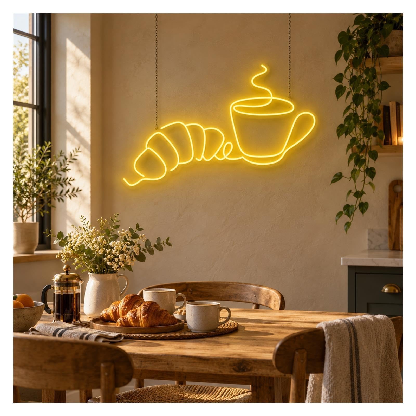 Insegna al Neon Insegna Al Neon Di Croissant Della Tazza Caffè